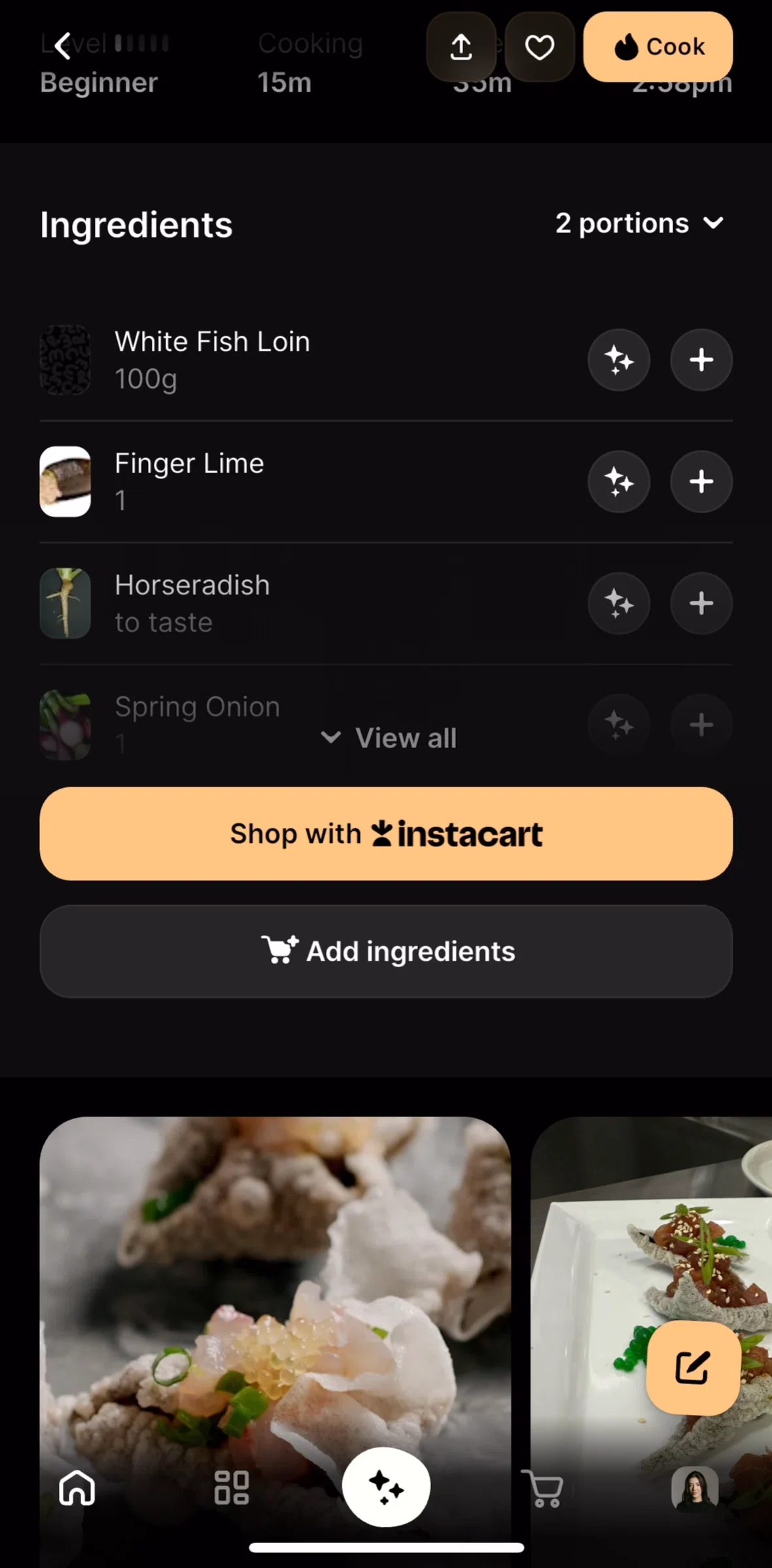 CREME Screen screen in the Shop ingredients flow
