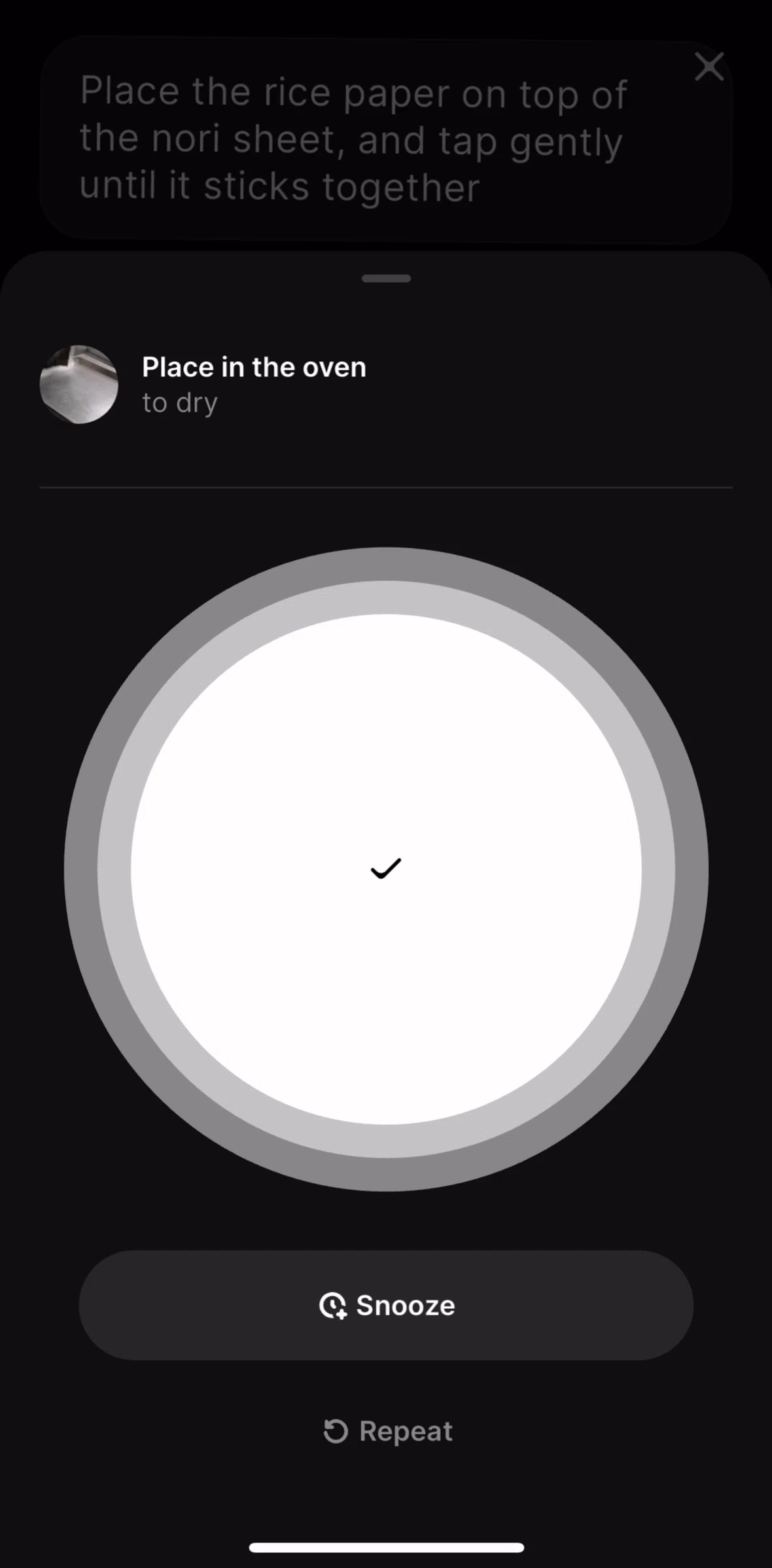 CREME Screen screen in the Snoozing a timer flow