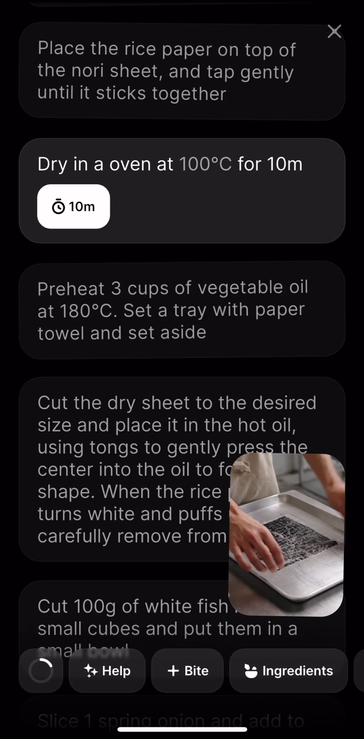 CREME Screen screen in the Starting a timer flow