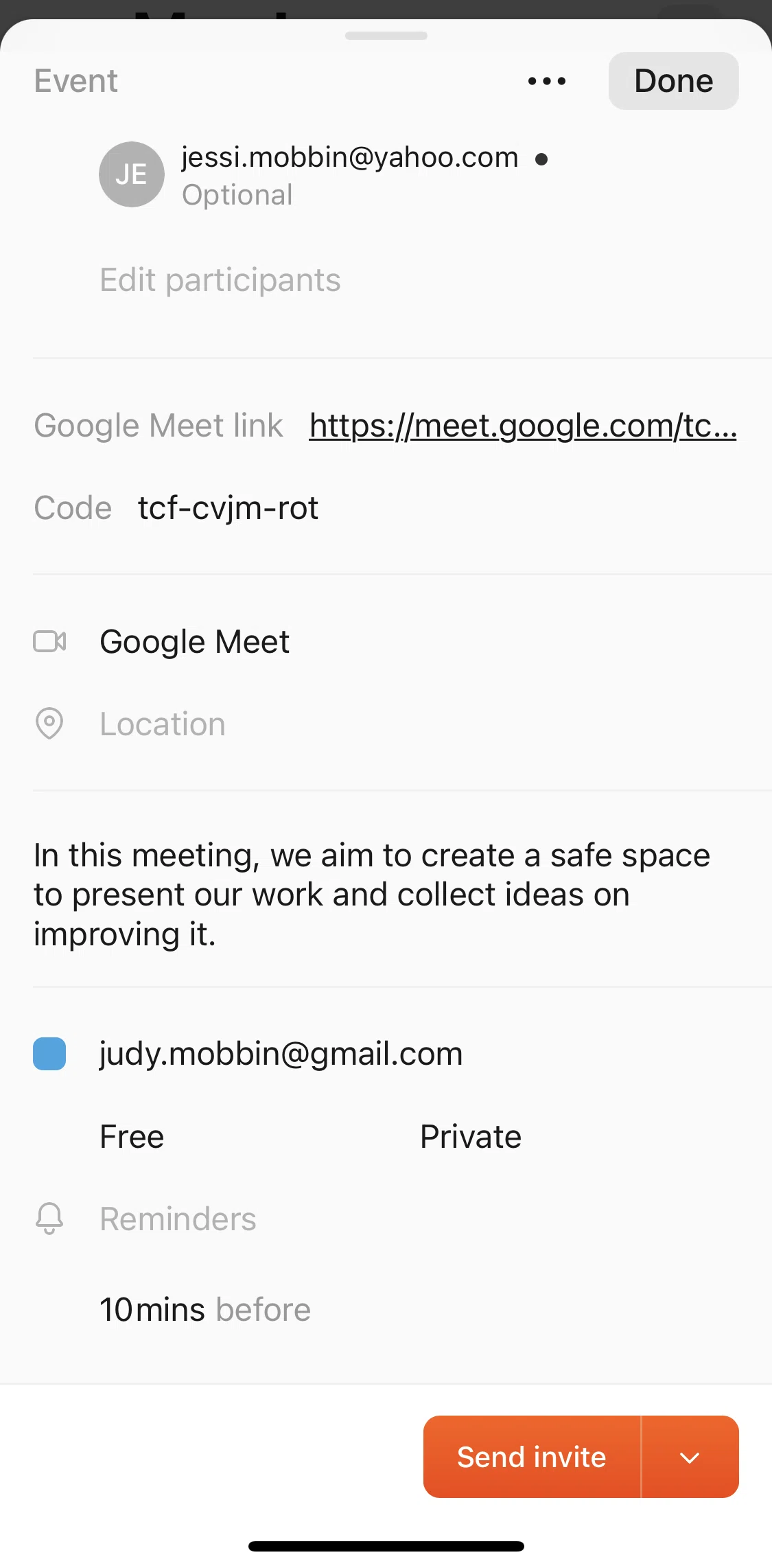 Cron Calendar Screen screen in the Discarding an invite flow