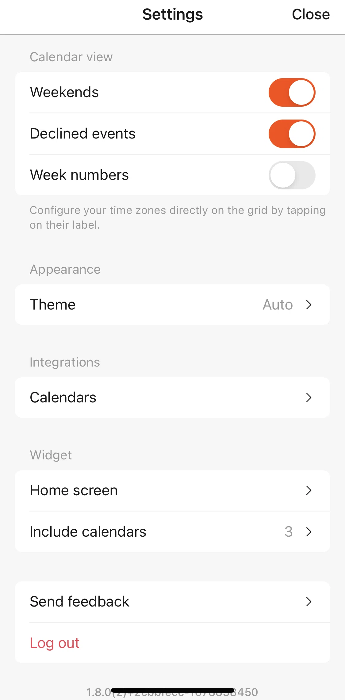 Cron Calendar Screen screen in the Disconnecting a calendar account flow