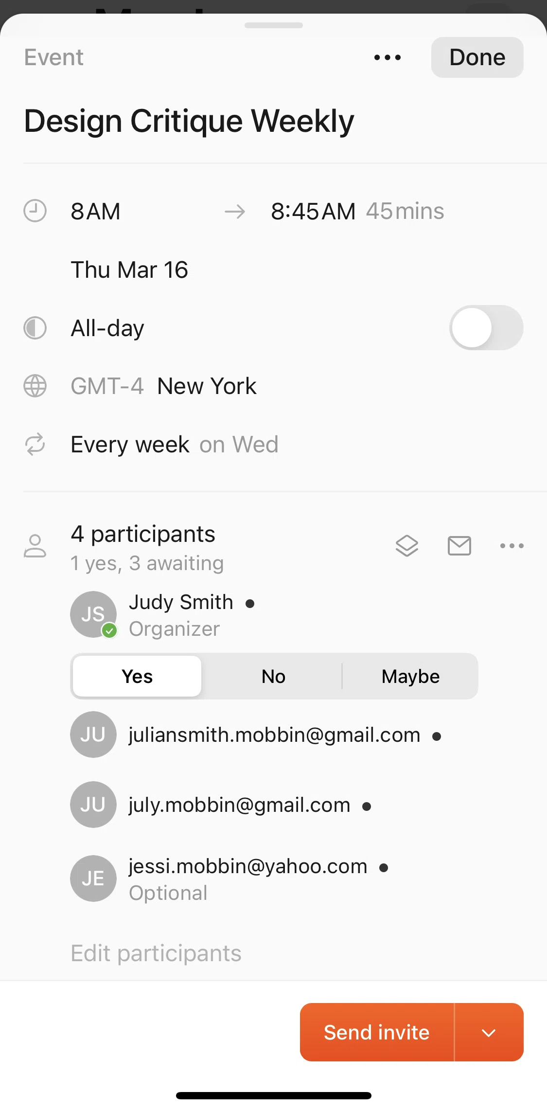 Cron Calendar Screen screen in the Show participants overlays flow