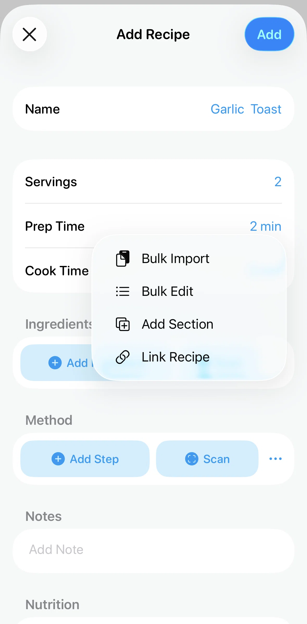 Crouton Screen screen in the Adding a section flow