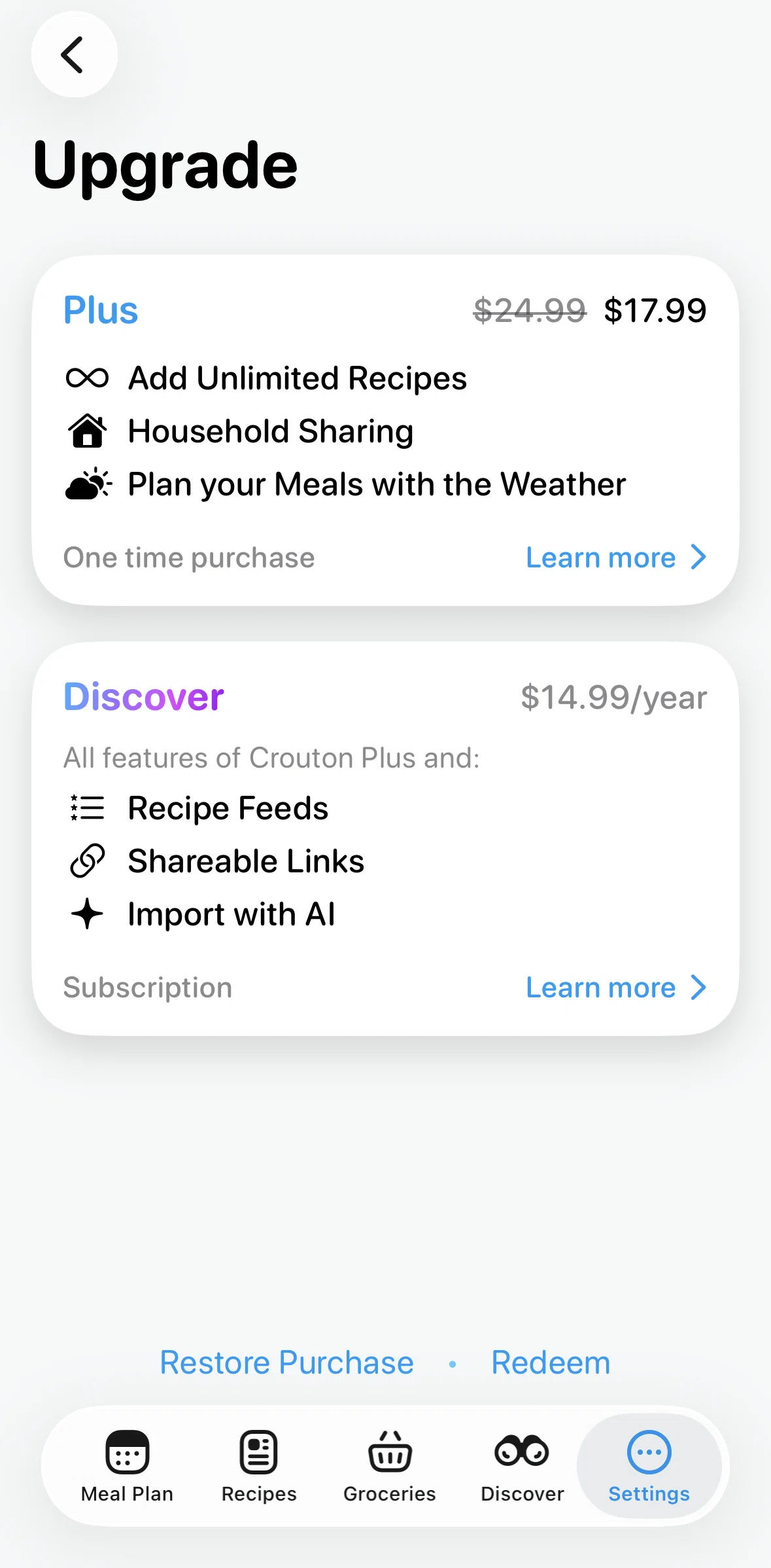 Crouton Screen screen in the Crouton Plus flow