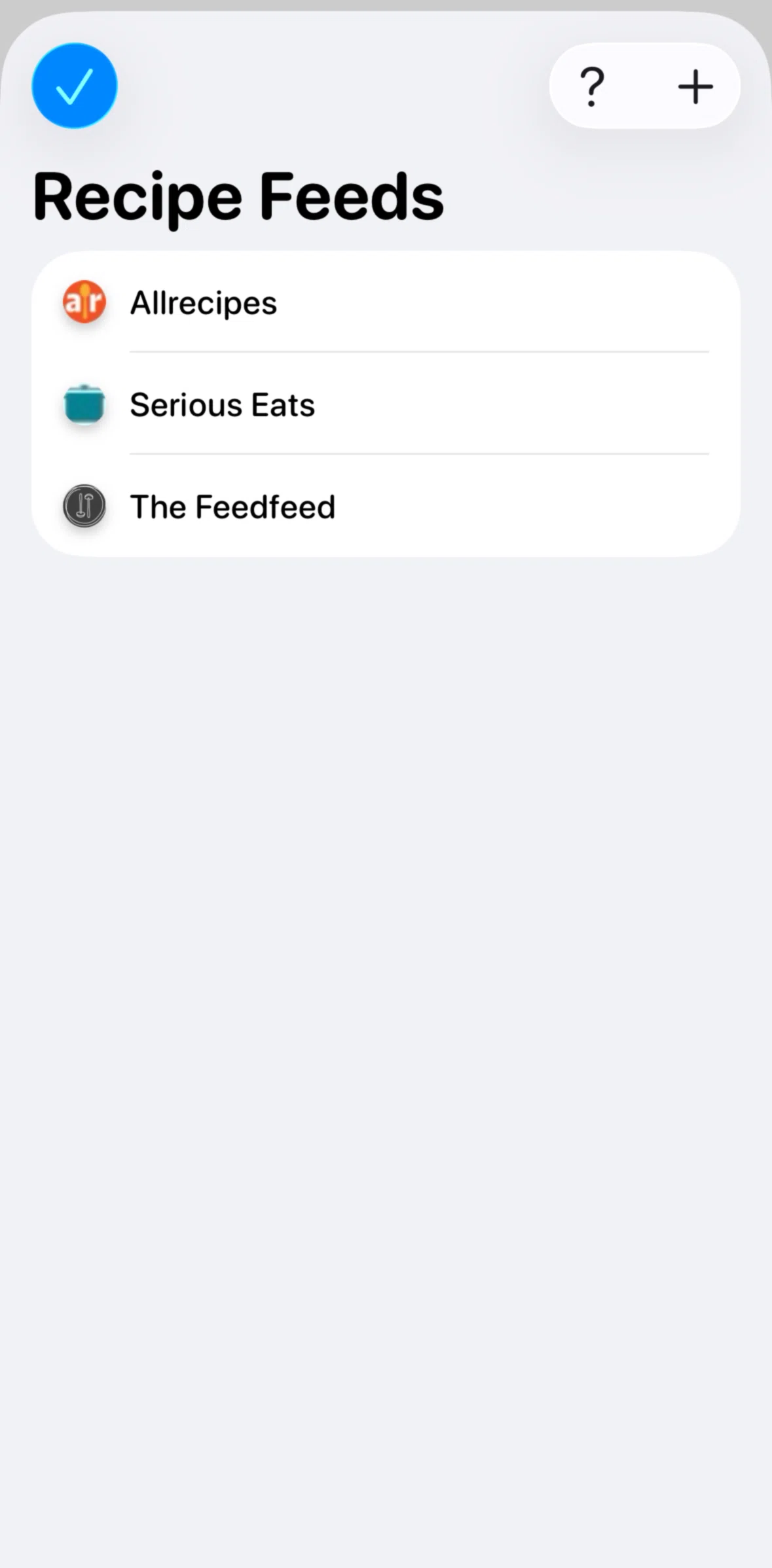 Crouton Screen screen in the Deleting a recipe feed flow