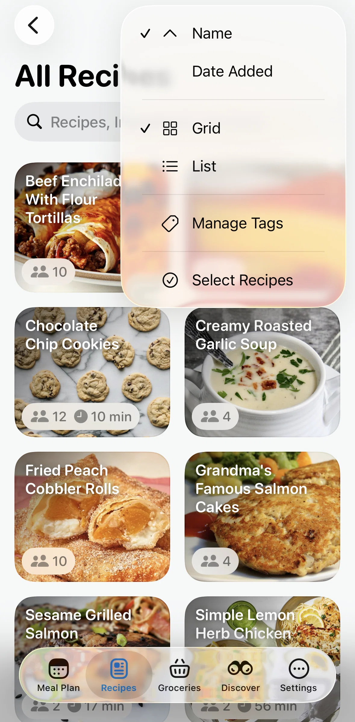 Crouton Screen screen in the Deleting recipes flow