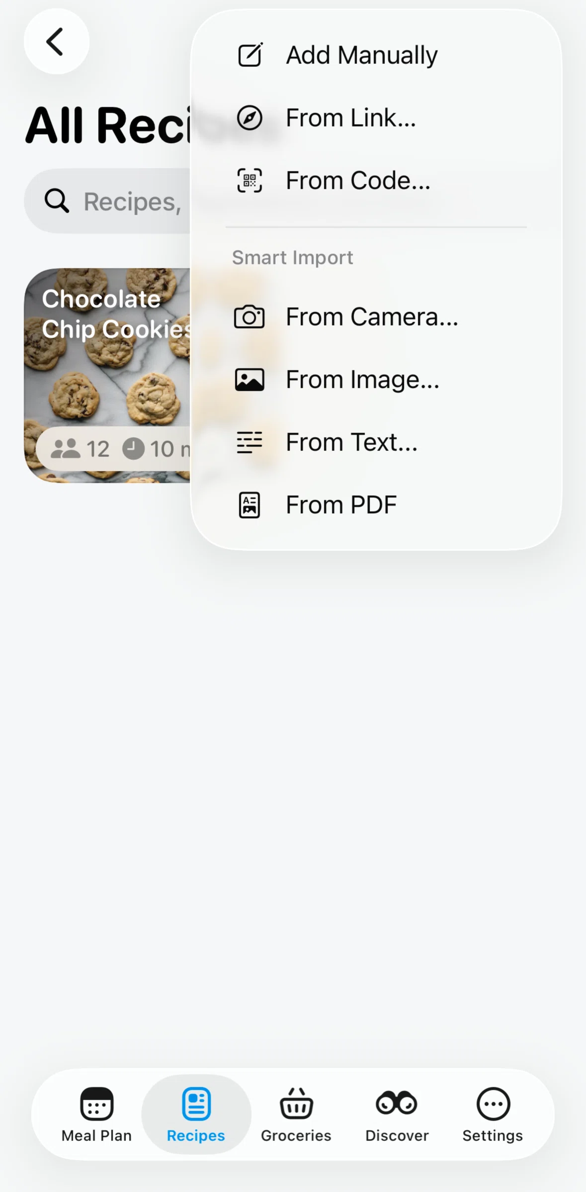 Crouton Screen screen in the Importing a recipe (link) flow
