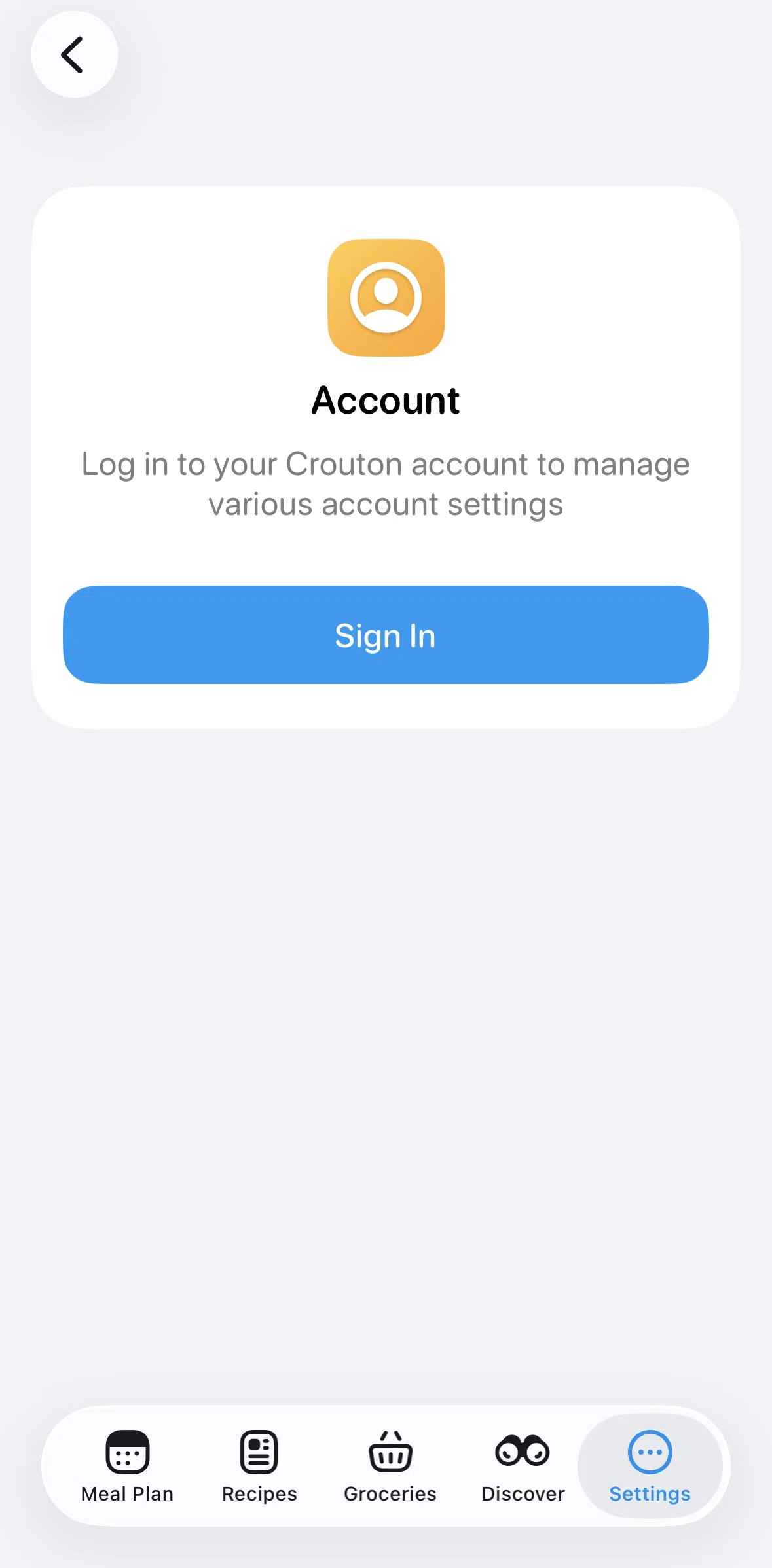 Crouton Screen screen in the Logging in flow