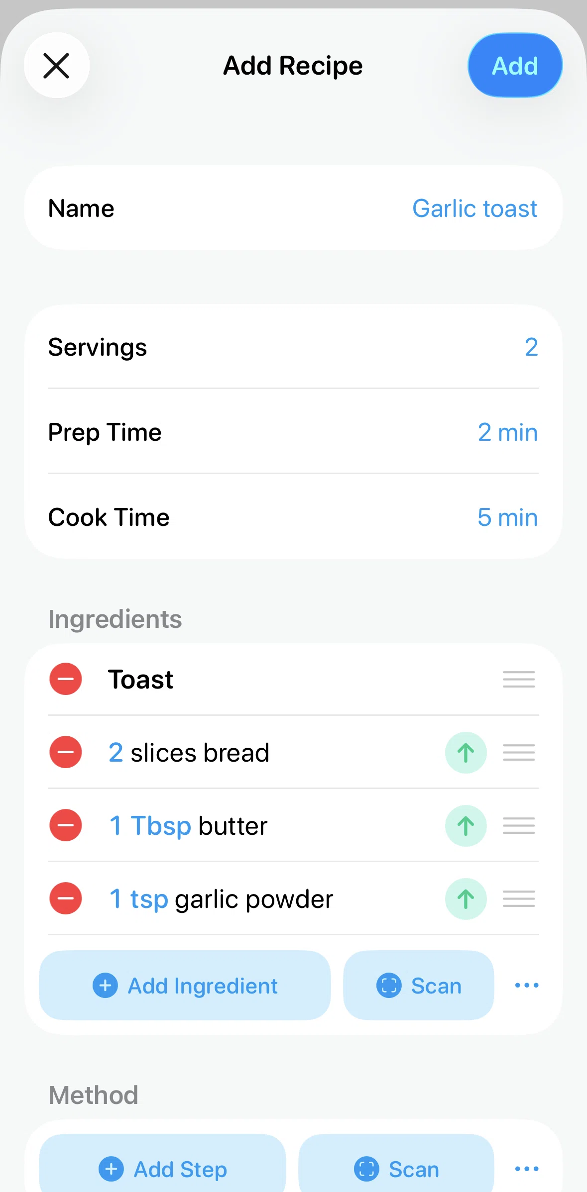 Crouton Screen screen in the Reordering ingredients flow