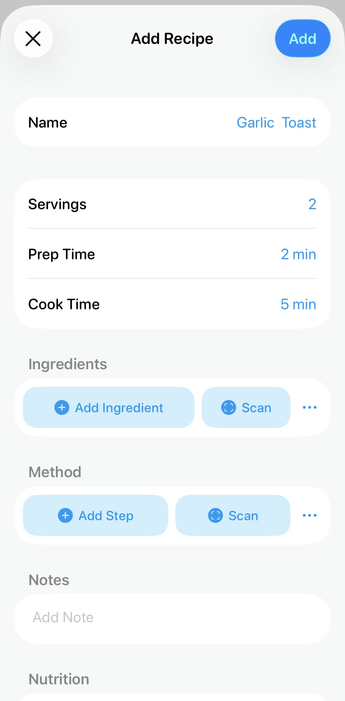 Crouton Screen screen in the Scan an ingredient flow