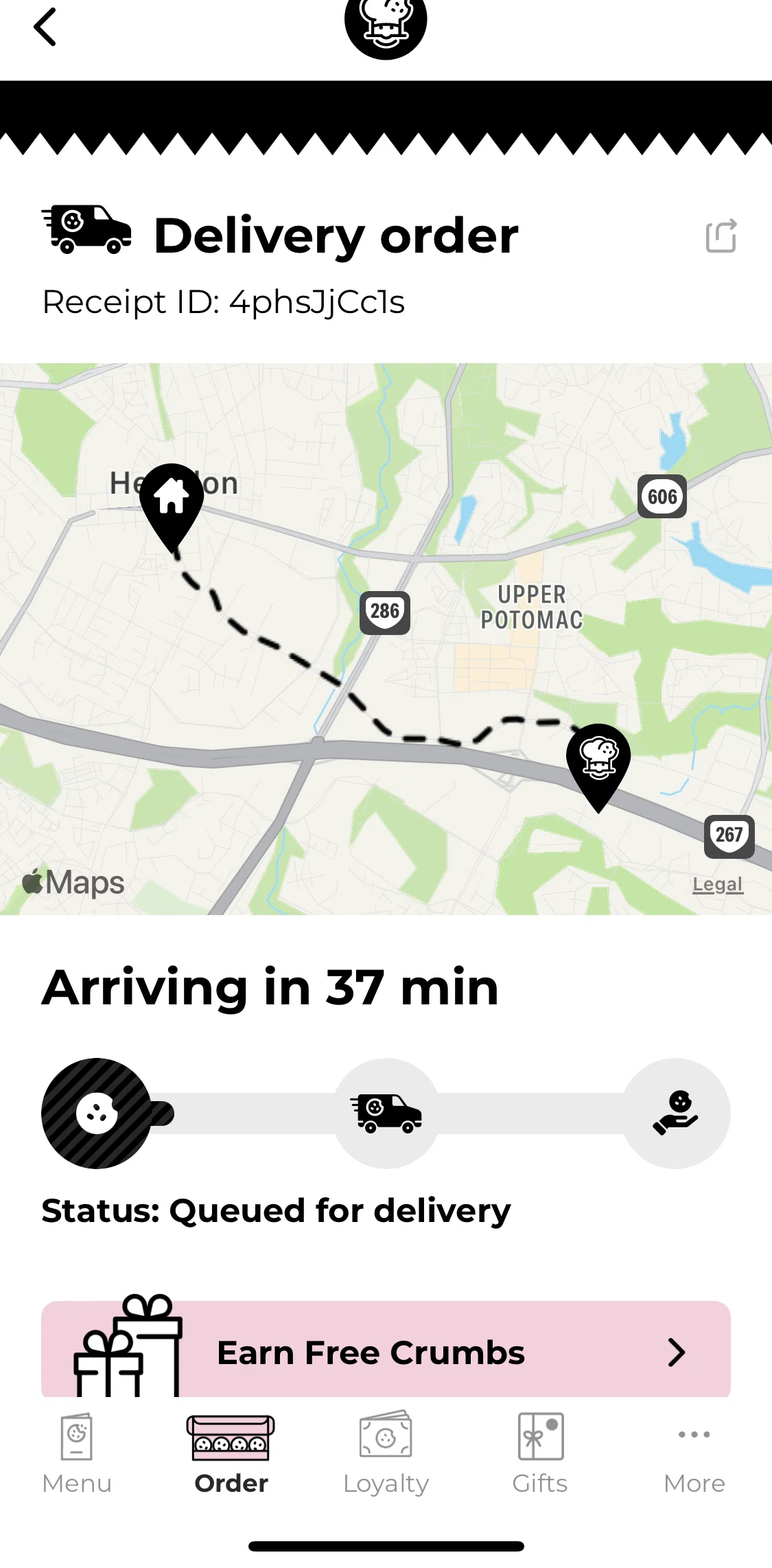 Crumbl Cookies Screen screen in the Order and delivery detail flow