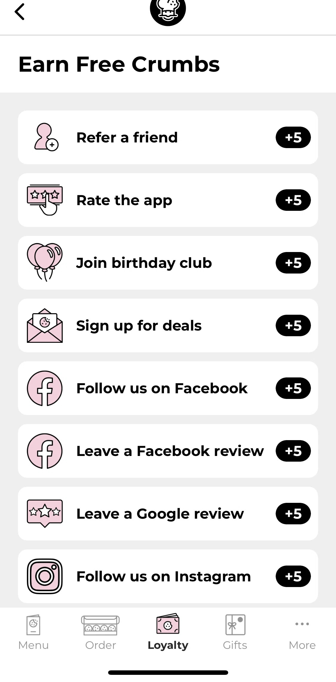 Crumbl Cookies Screen screen in the Referring a friend flow