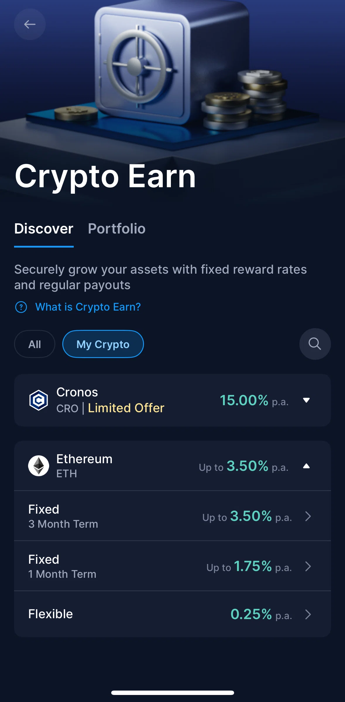 Crypto Com Screen screen in the Allocate funds flow