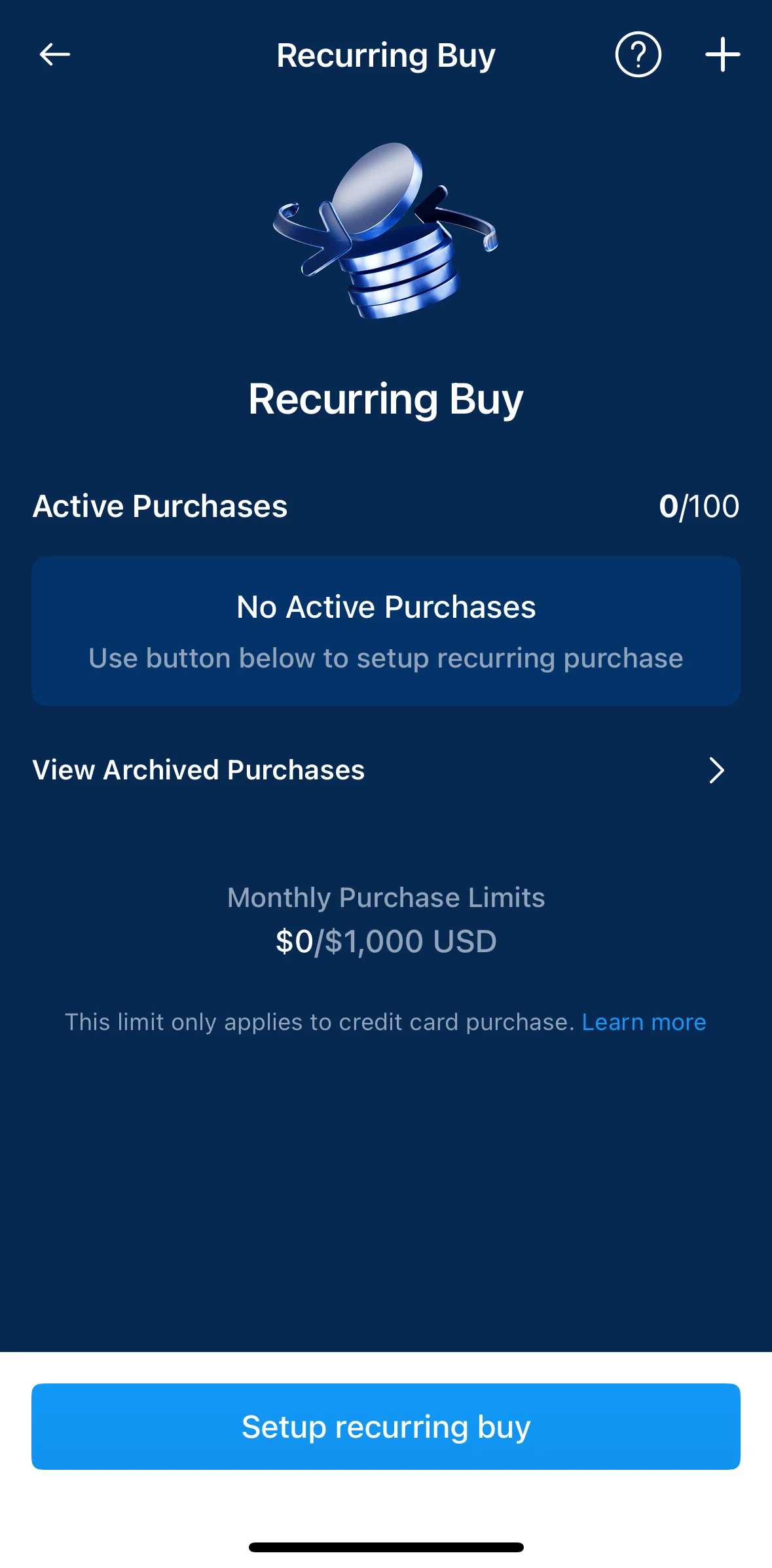 Crypto Com Screen screen in the Archived recurring purchases flow