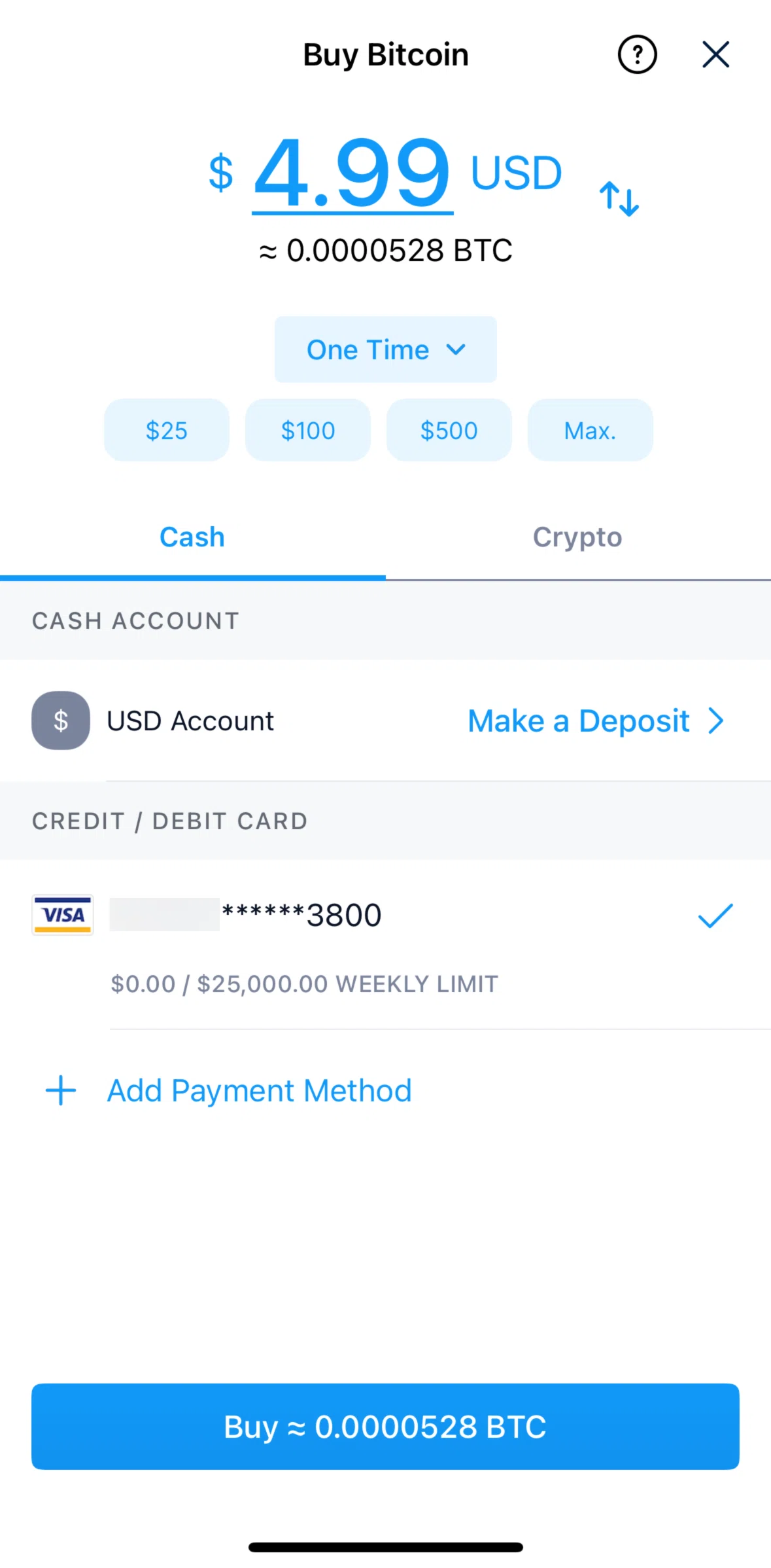 Crypto Com Screen screen in the Buying a coin (recurring buy) flow