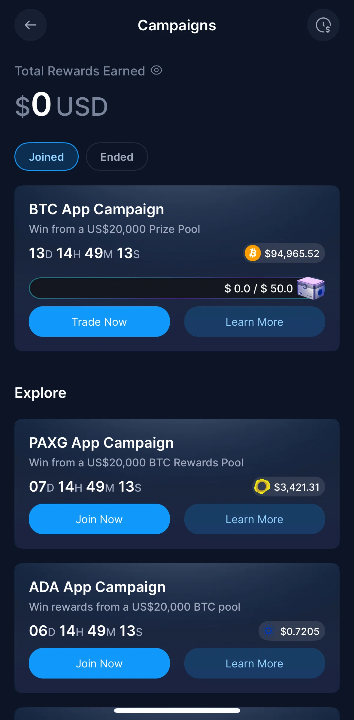 Crypto Com Screen screen in the Campaign rewards history flow