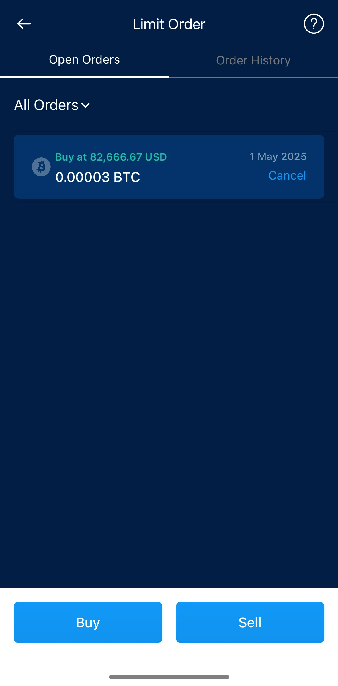 Crypto Com Screen screen in the Canceling an order (limit order) flow