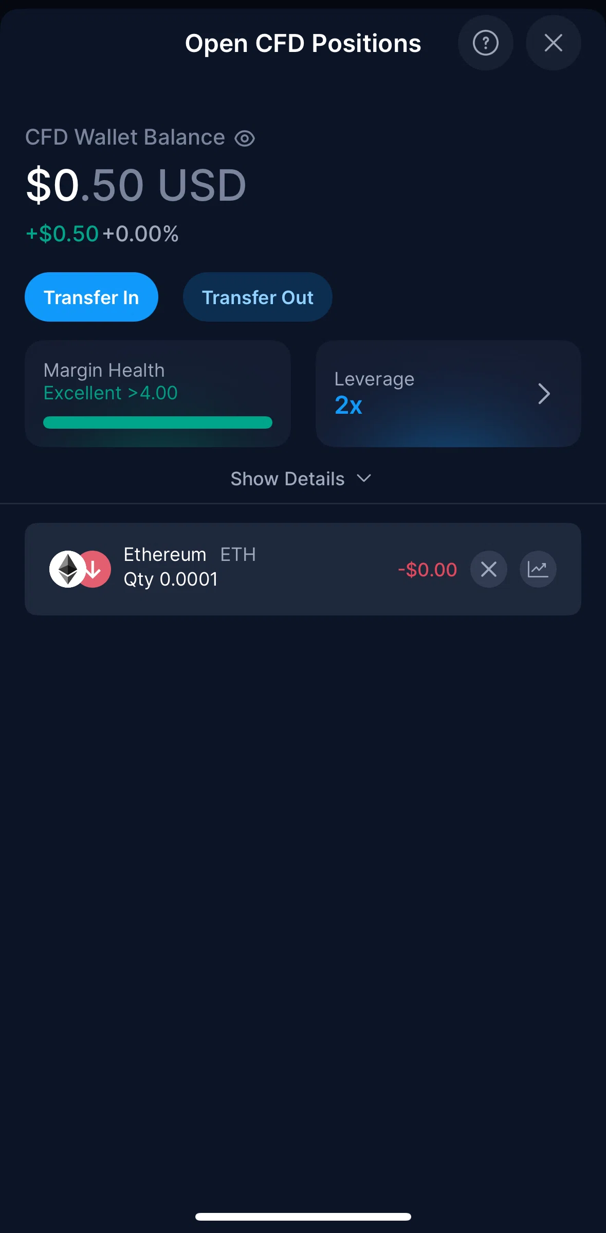 Crypto Com Screen screen in the Closing CFD position flow