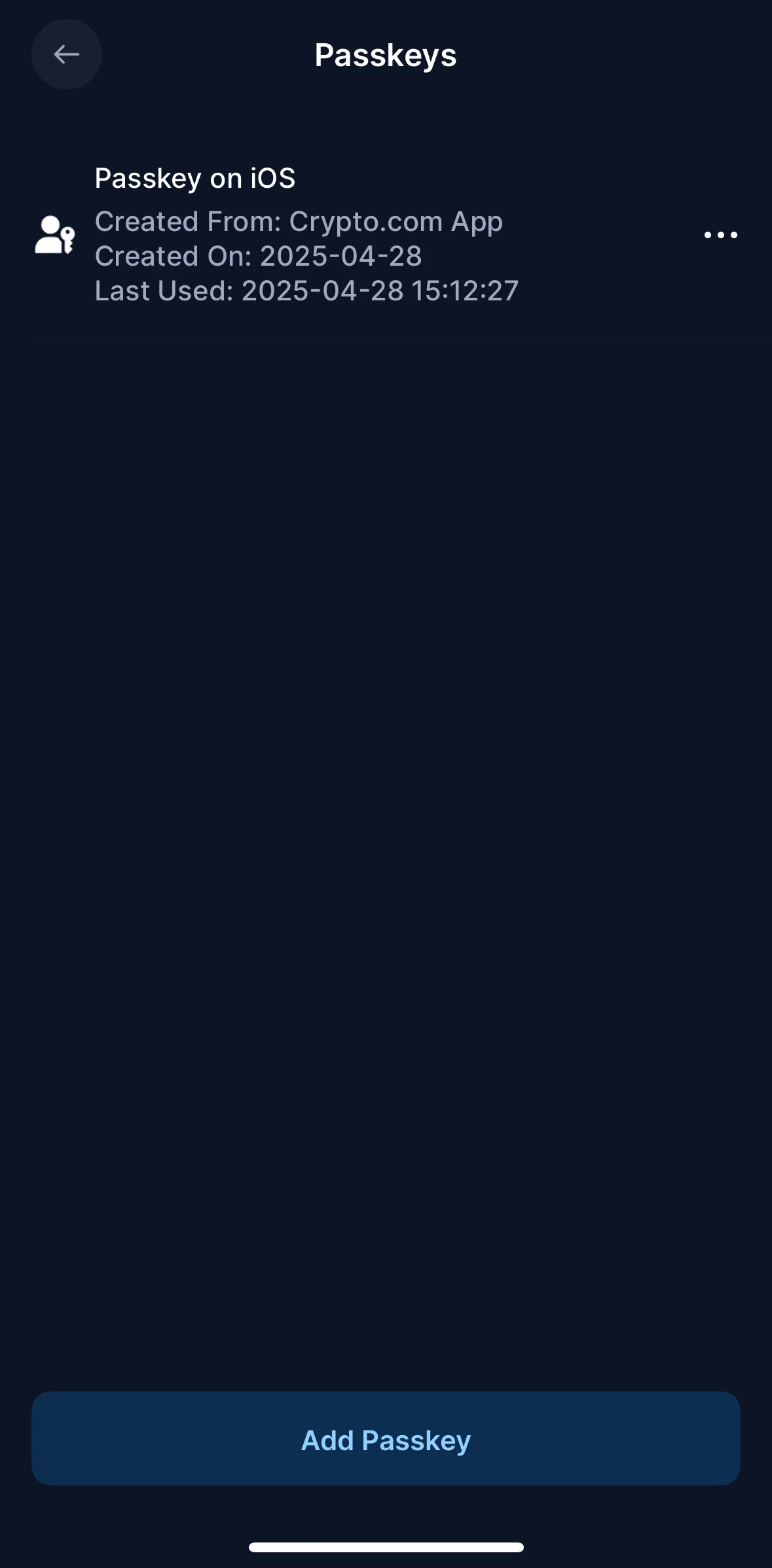 Crypto Com Screen screen in the Deleting a passkey flow