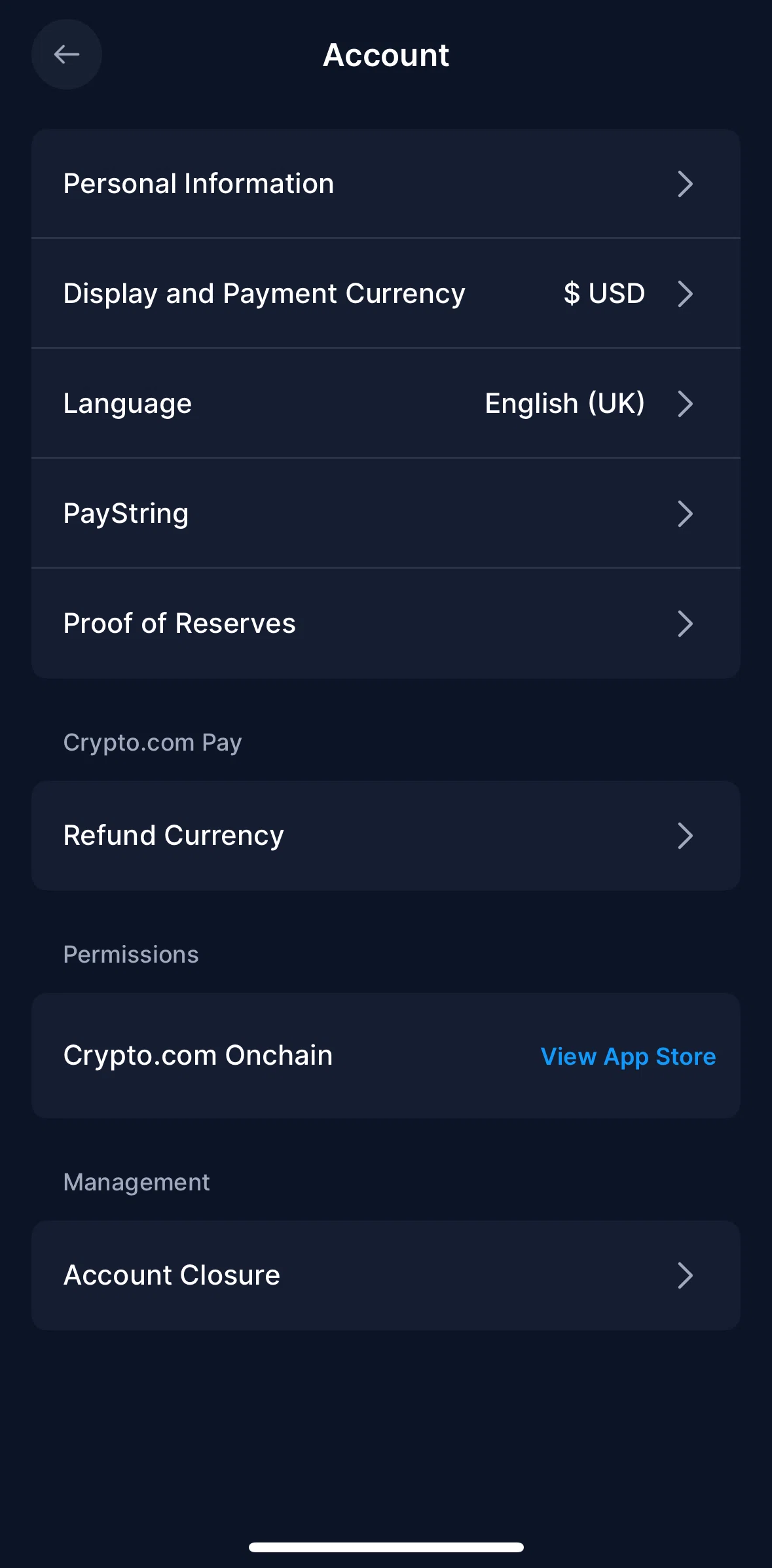 Crypto Com Screen screen in the Deleting account flow
