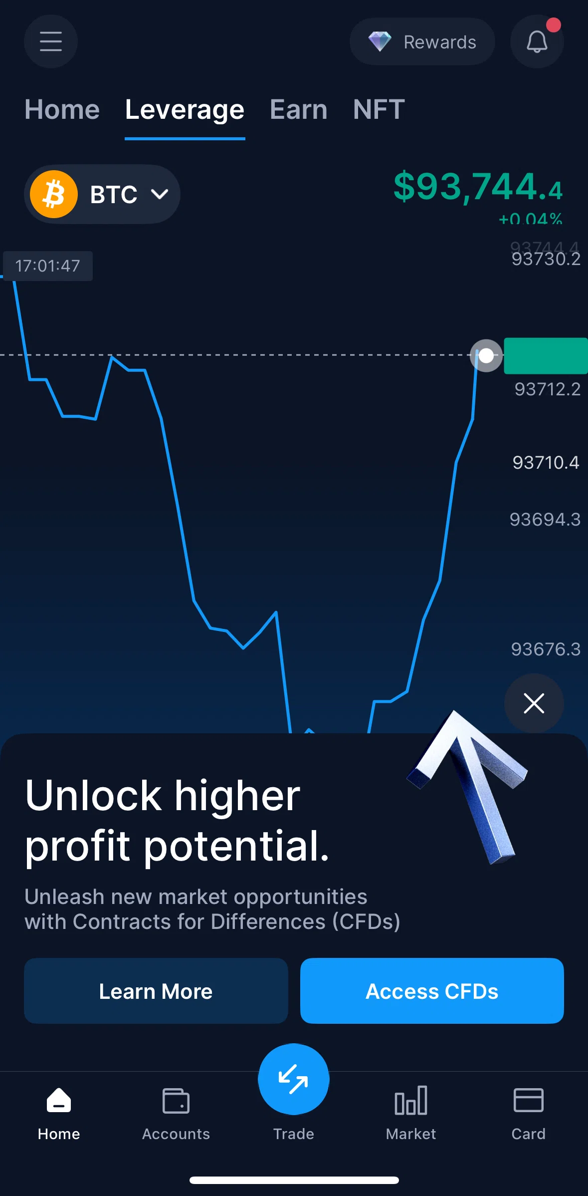 Crypto Com Screen screen in the Leverage flow