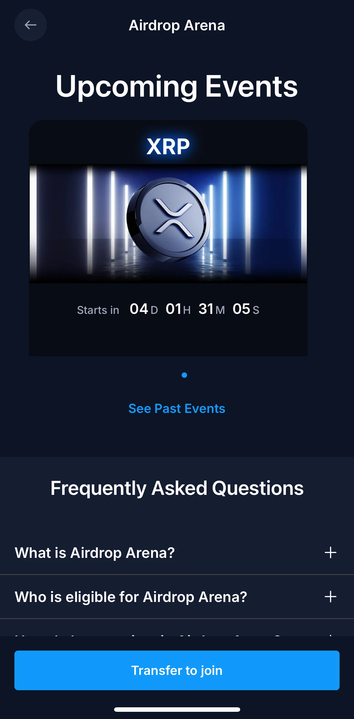 Crypto Com Screen screen in the Past events (Airdrop Arena) flow