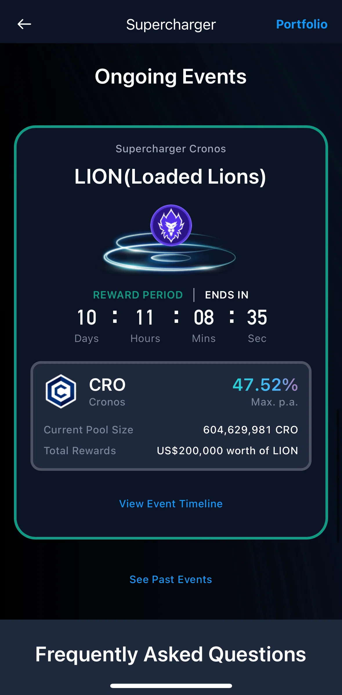 Crypto Com Screen screen in the Past events (Supercharger) flow
