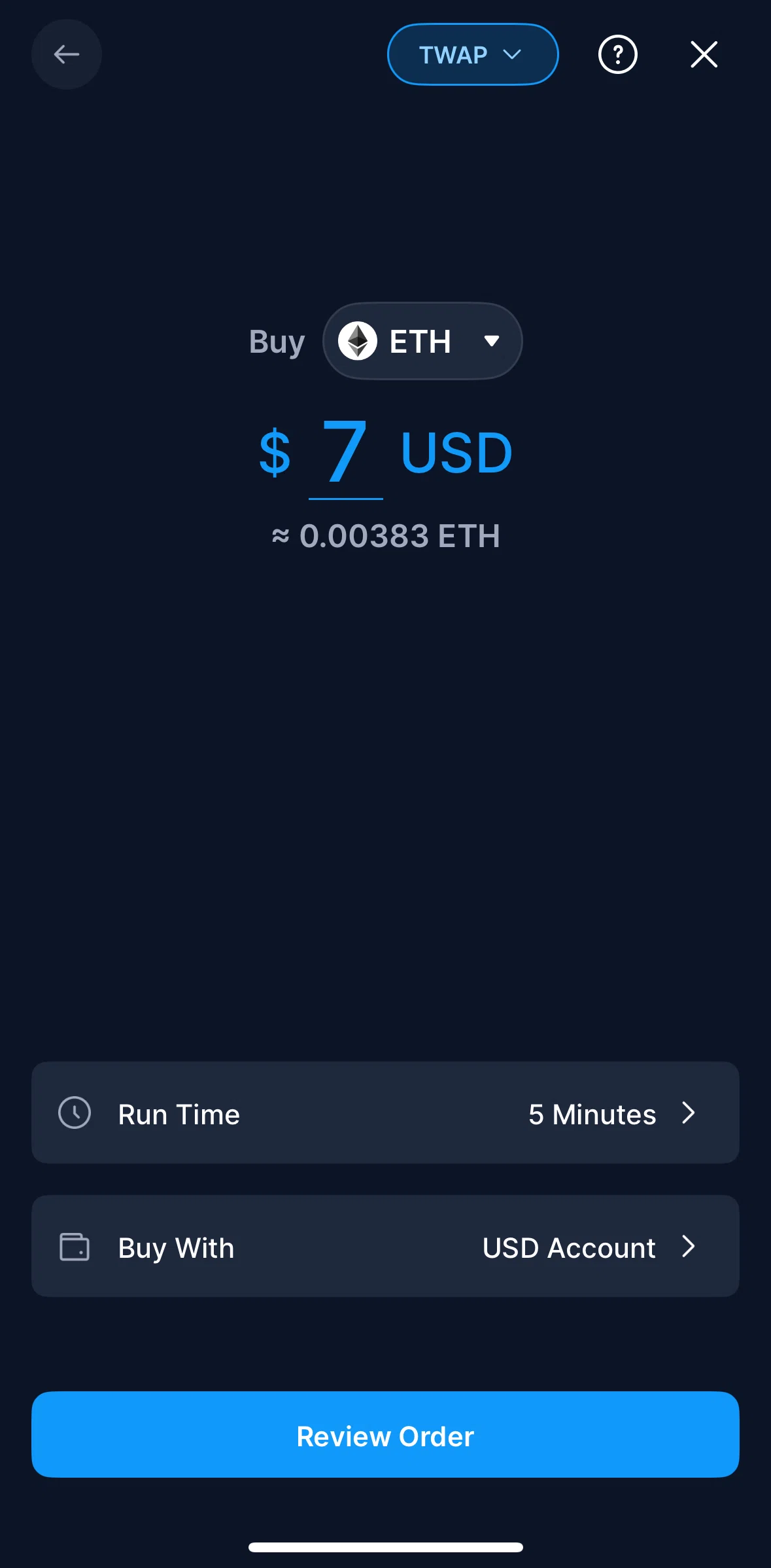 Crypto Com Screen screen in the Selecting run time duration flow
