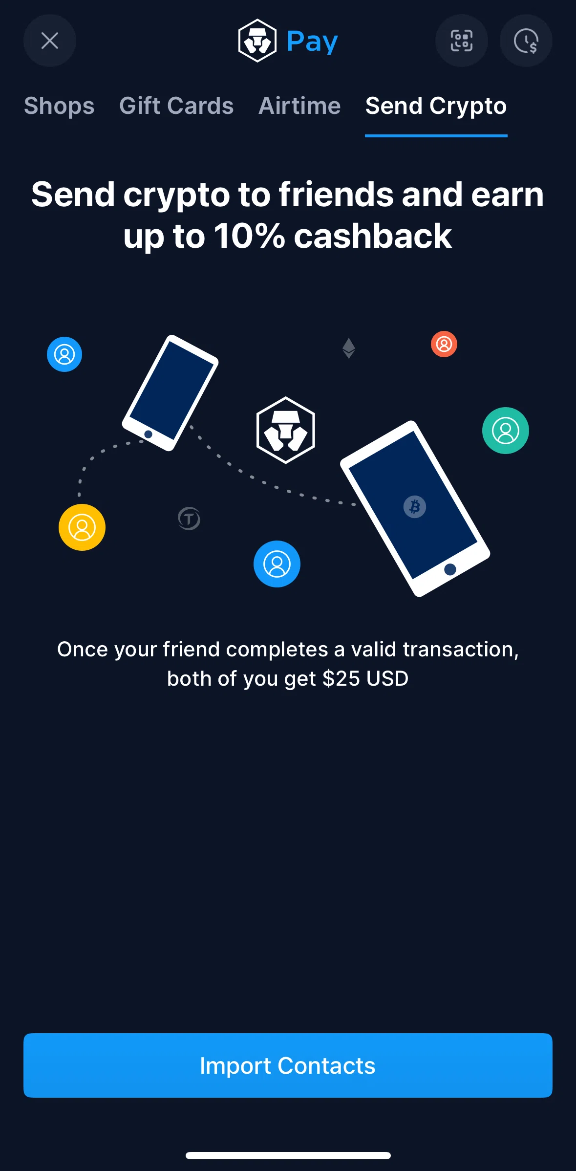 Crypto Com Screen screen in the Send crypto to a friend flow