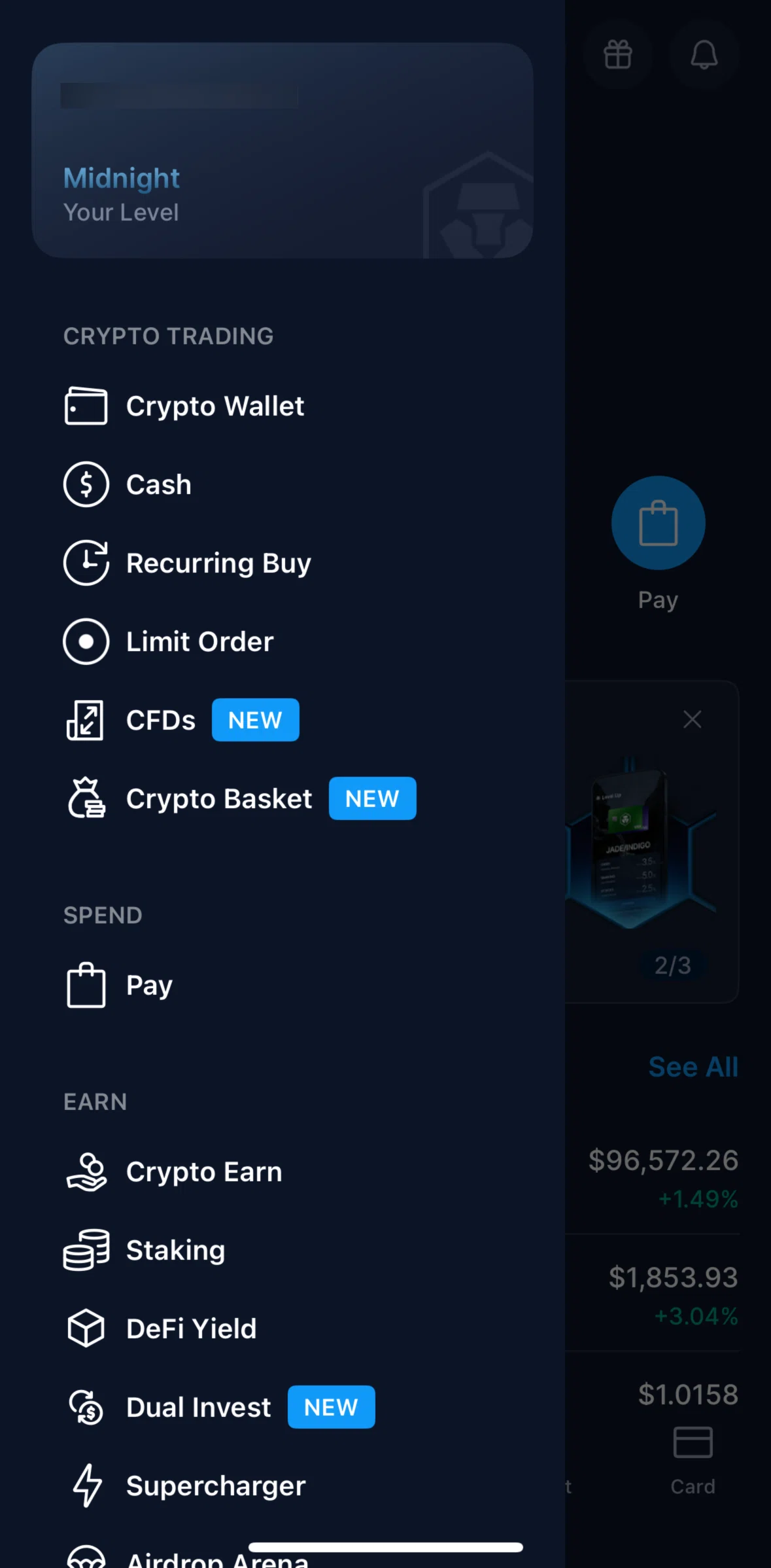 Crypto Com Screen screen in the Settings flow
