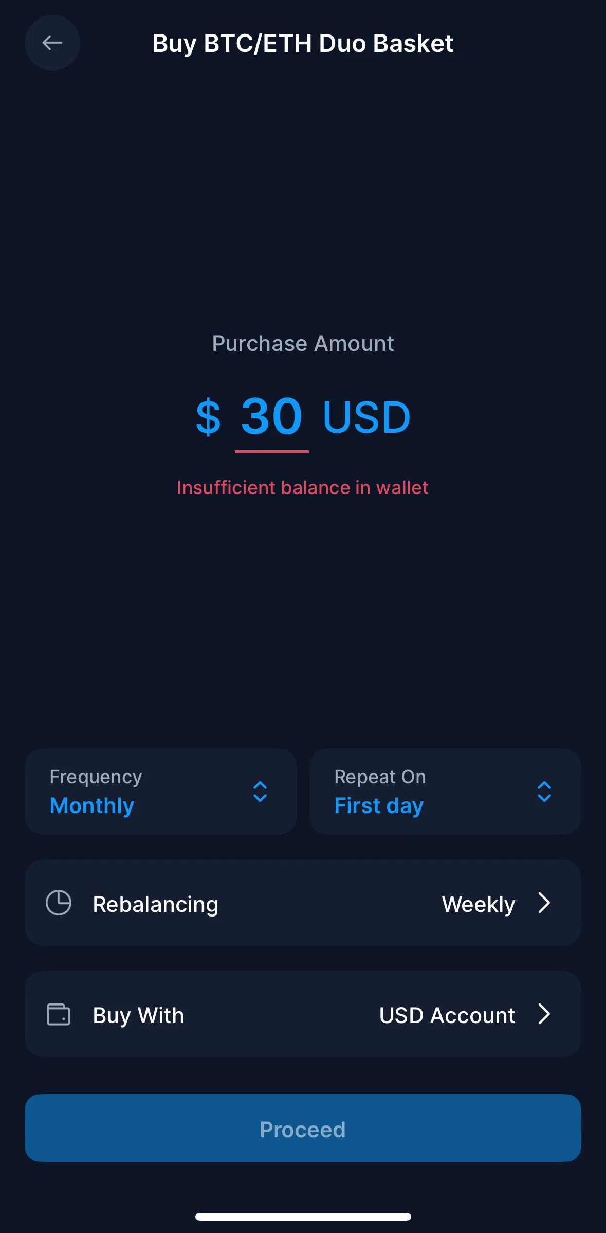 Crypto Com Screen screen in the Turning off rebalancing flow