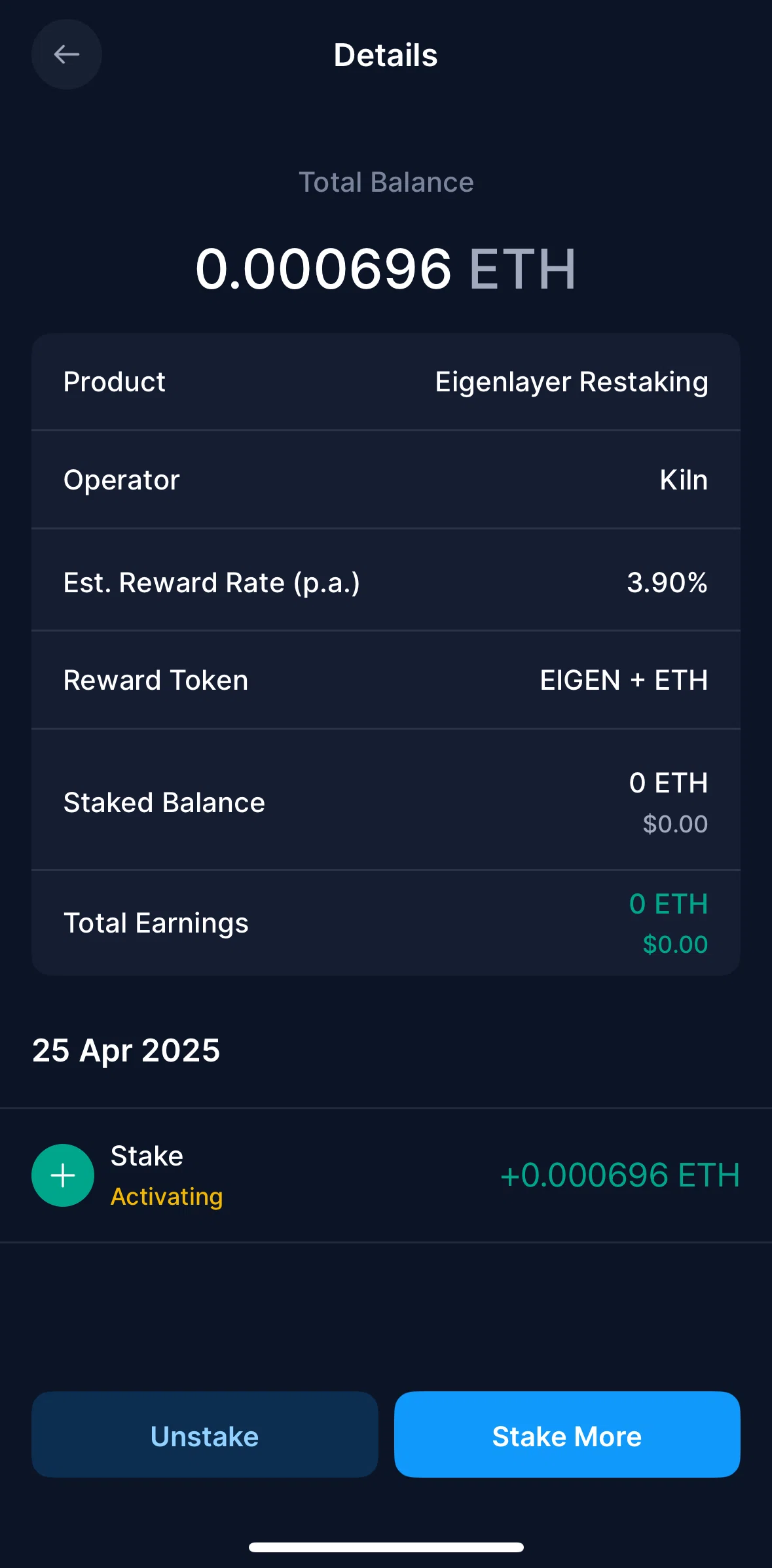 Crypto Com Screen screen in the Unstaking a coin flow