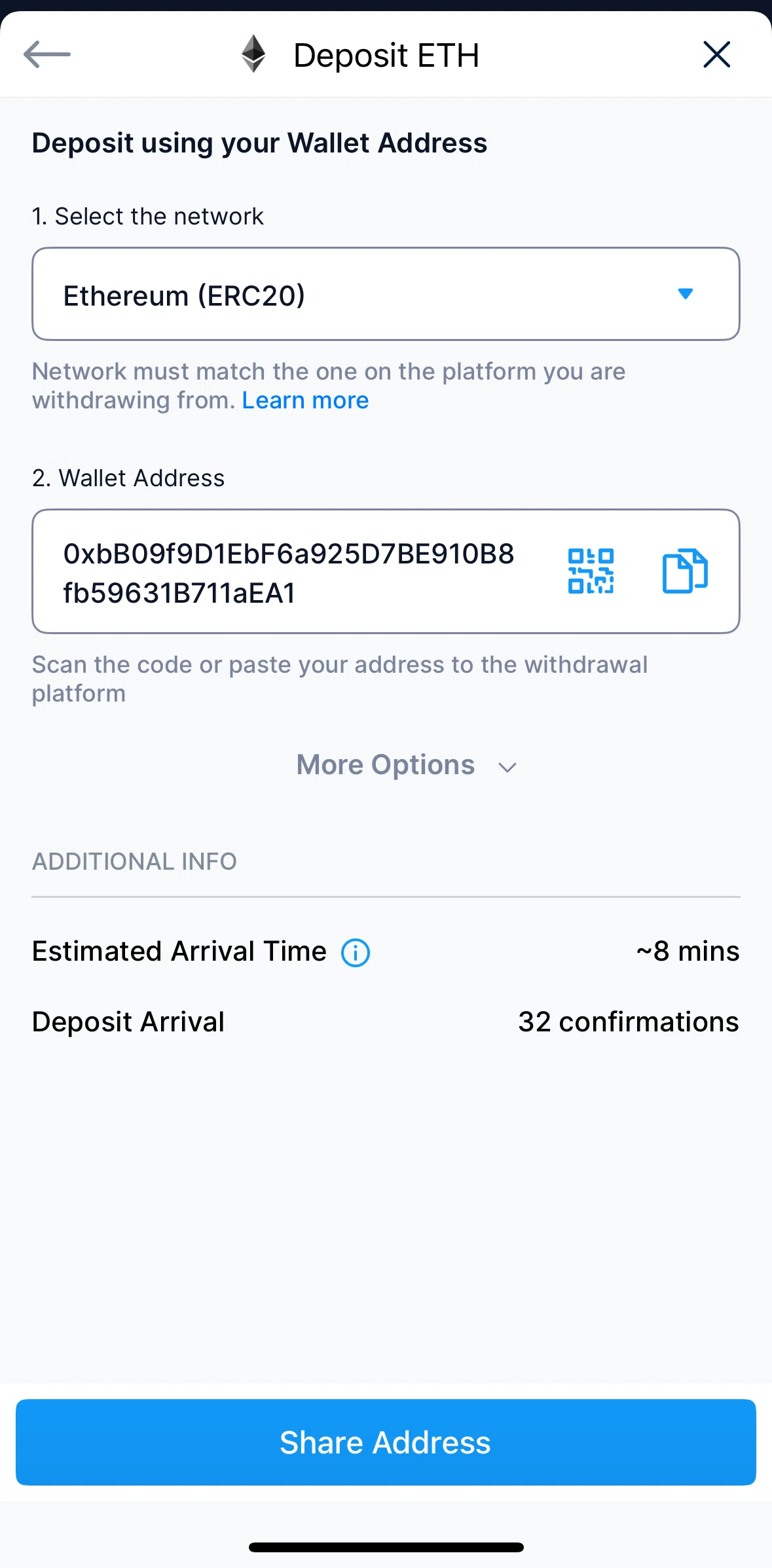 Crypto Com Screen screen in the Wallet address QR code flow