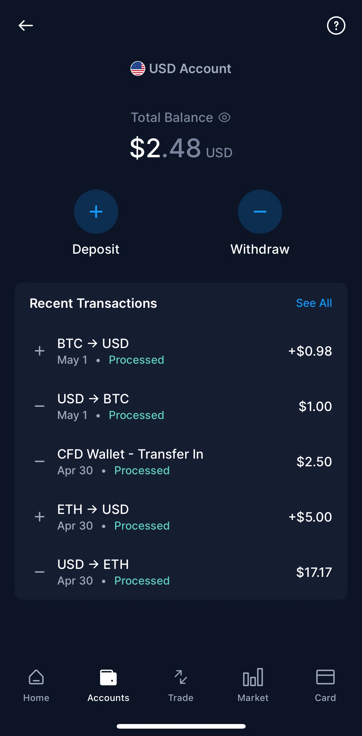 Crypto Com Screen screen in the Withdraw USD flow