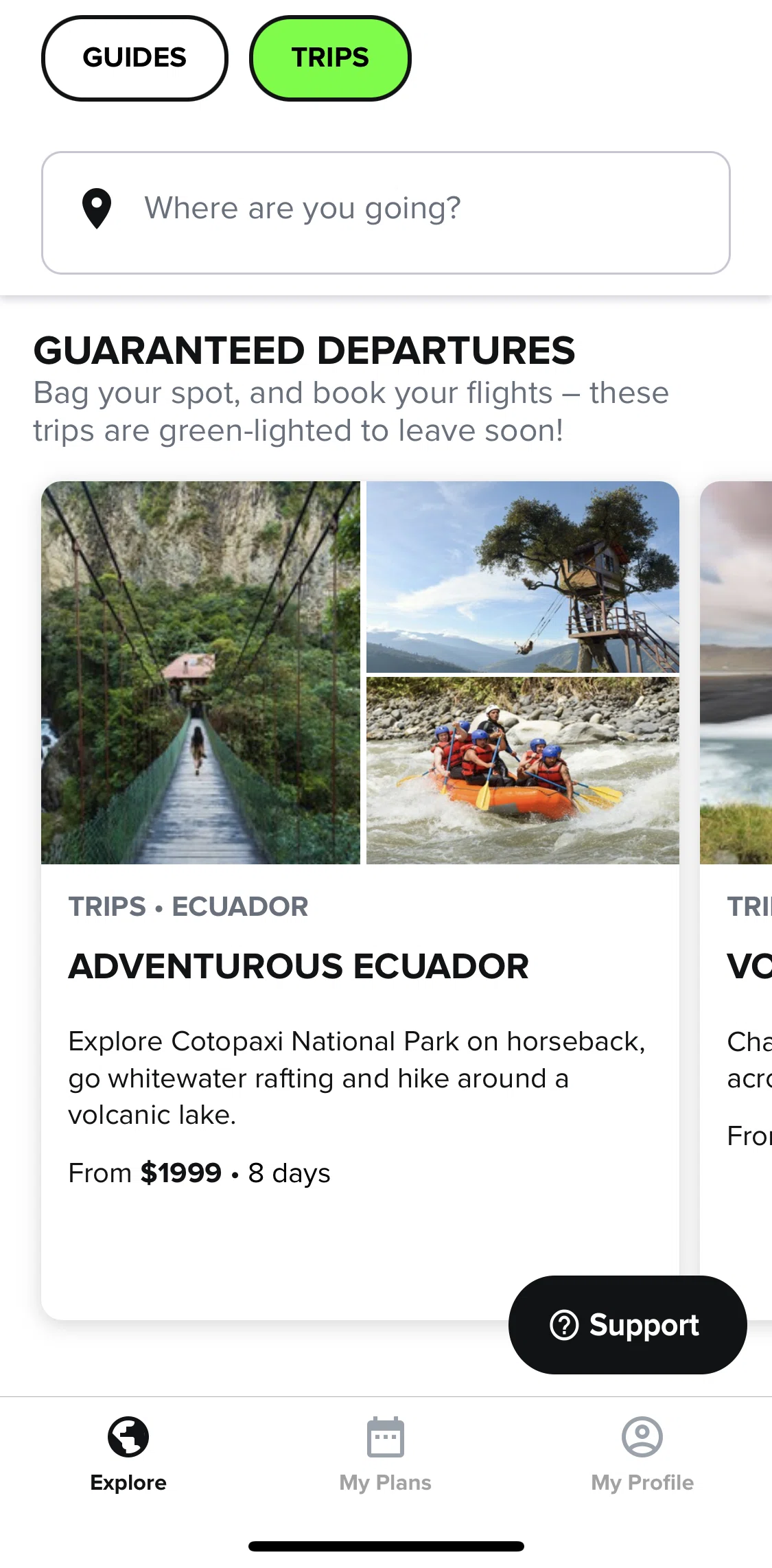 Culture Trip Screen screen in the Chatting with customer support chatbot flow