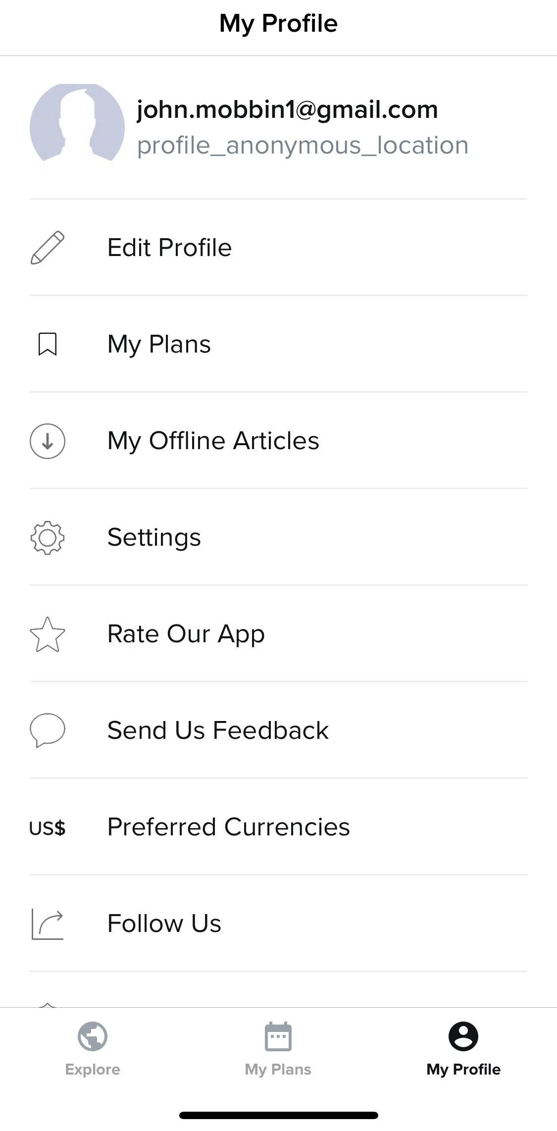 Culture Trip Screen screen in the My profile flow