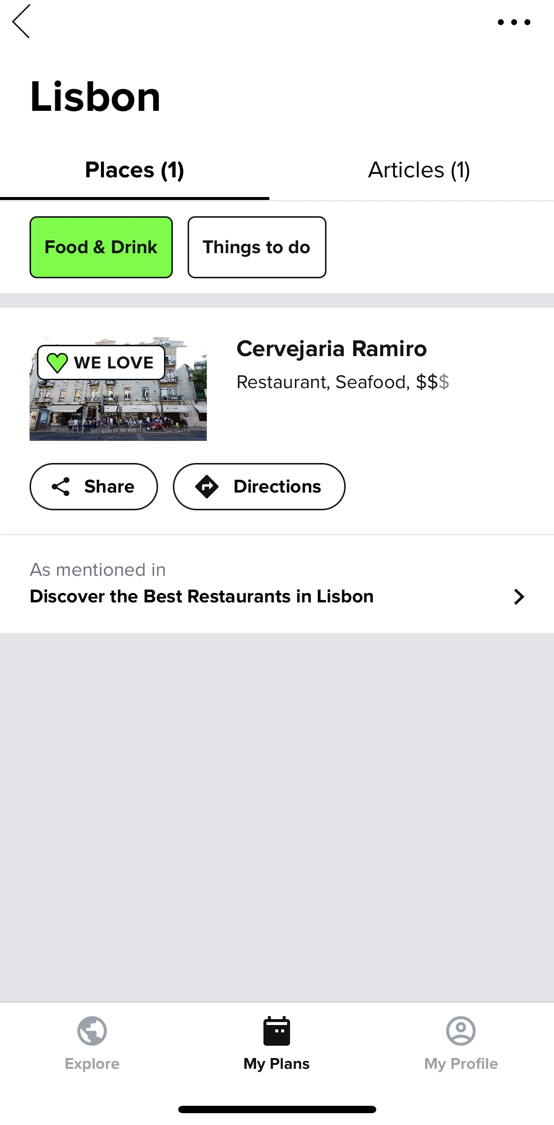 Culture Trip Screen screen in the Sharing a plan flow