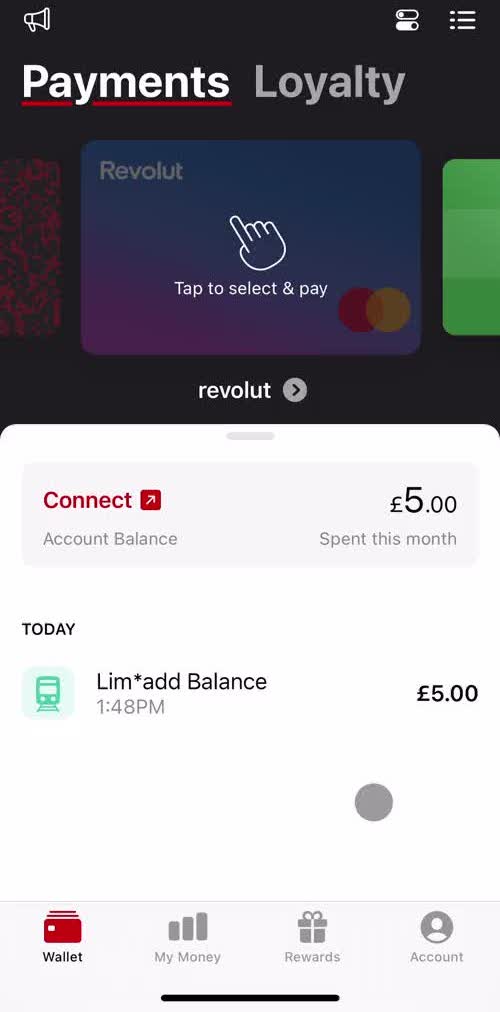 Curve Wallet screen in the Loyalty Cards flow