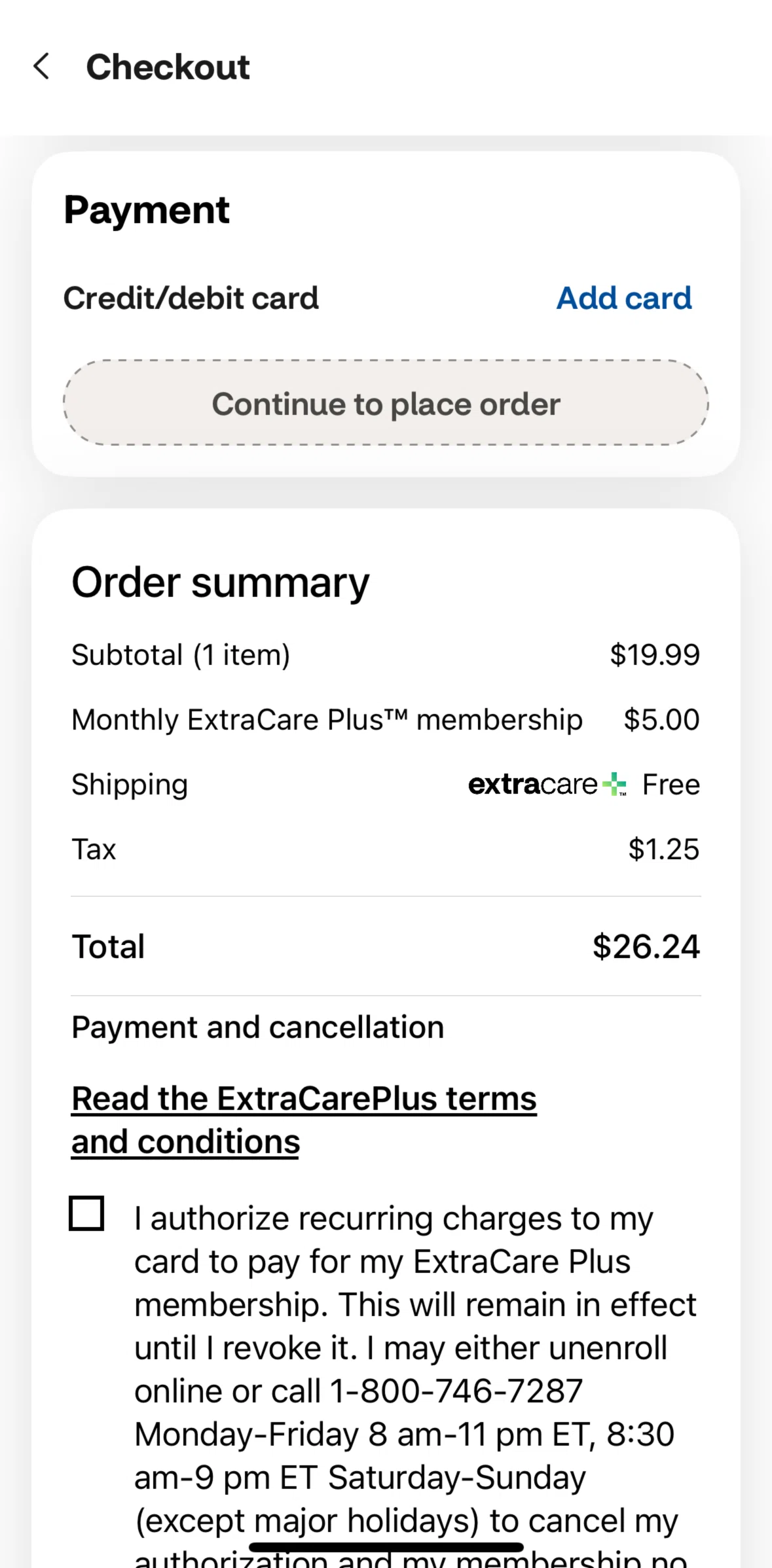 CVS Health Screen screen in the Adding a card flow