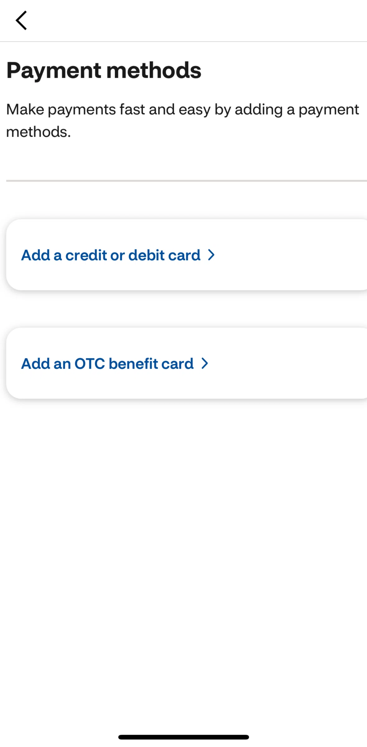 CVS Health Screen screen in the Adding a payment method flow