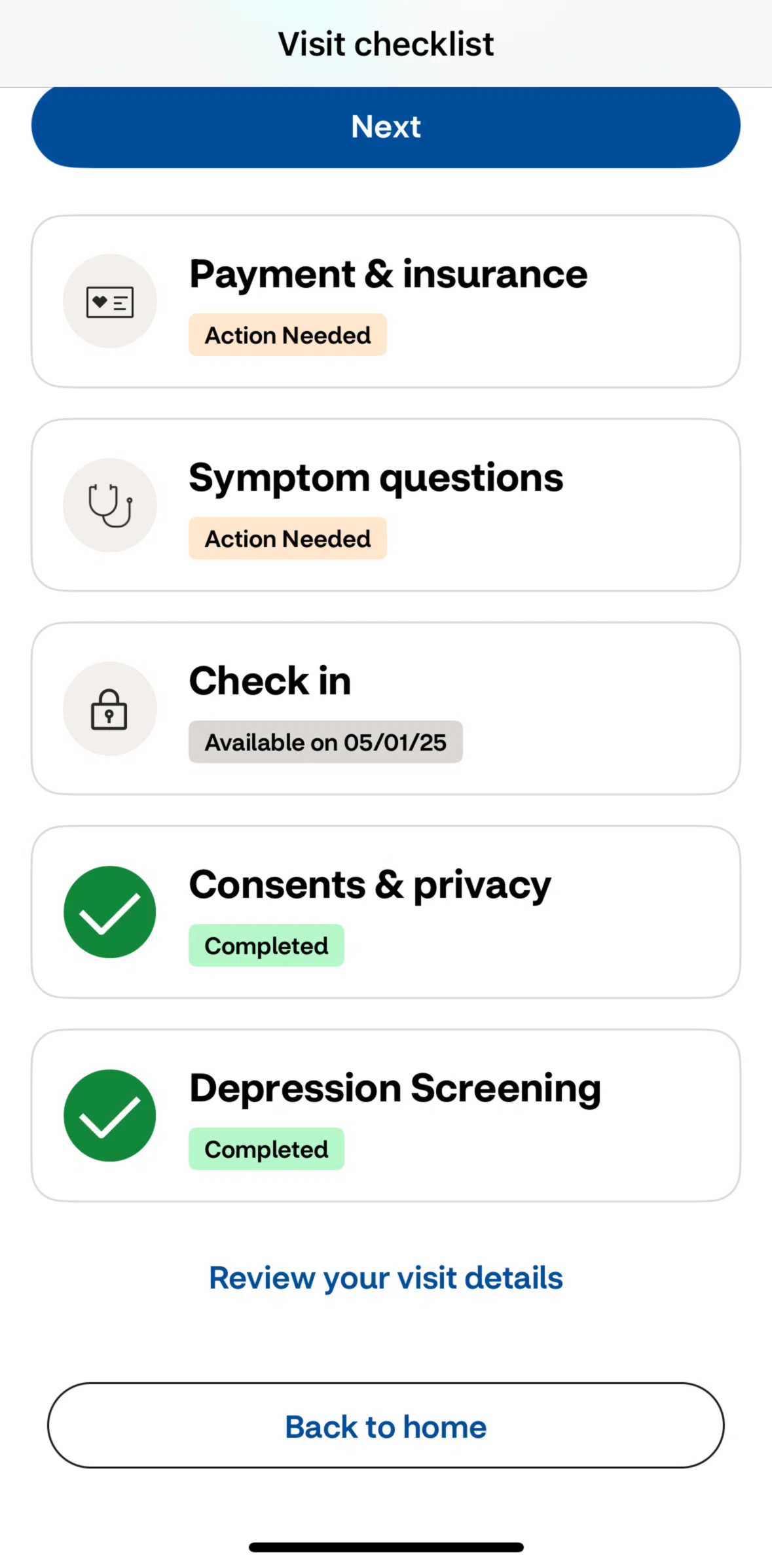 CVS Health Screen screen in the Answering symptom questions flow