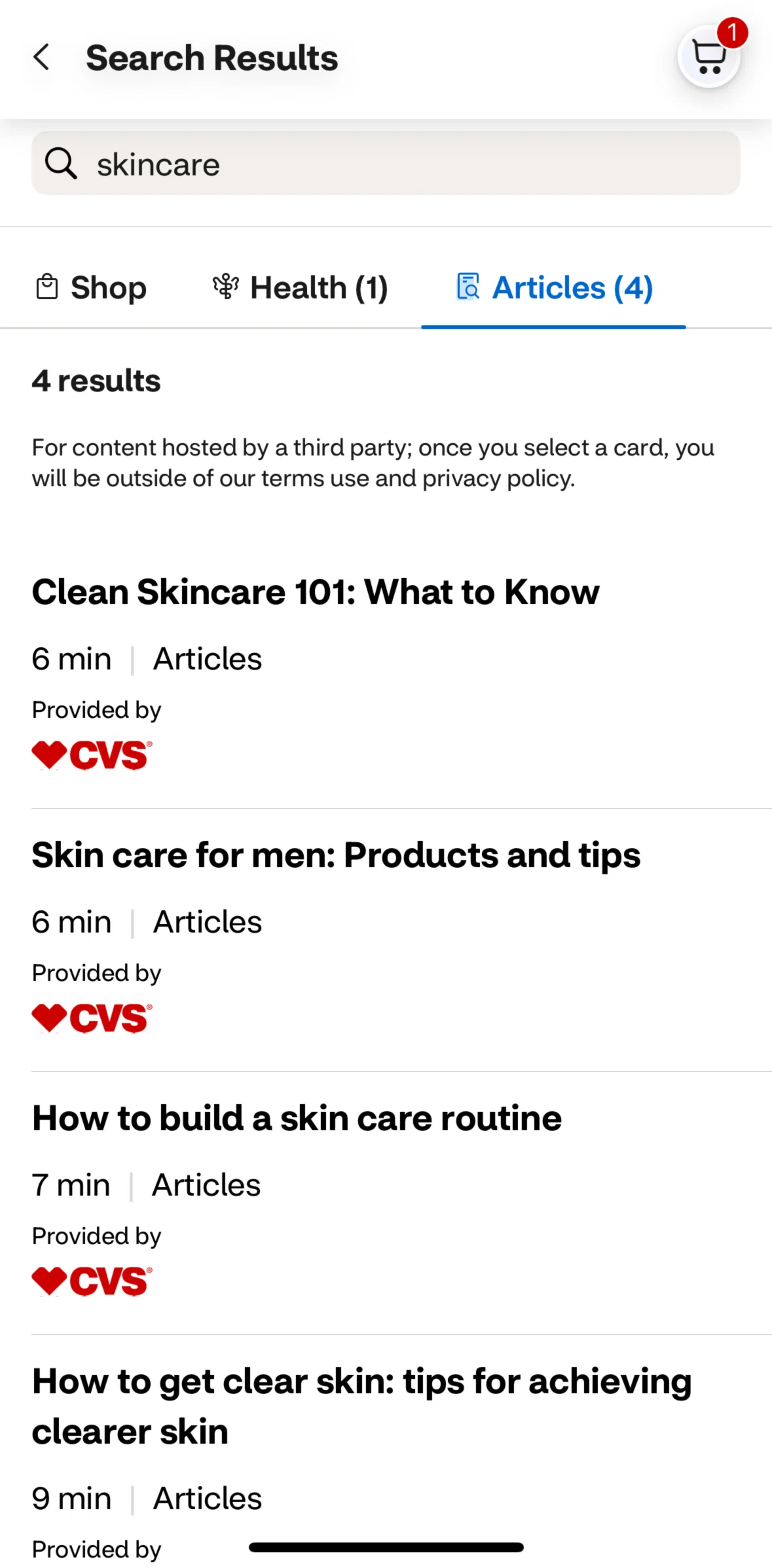 CVS Health Screen screen in the Article detail flow