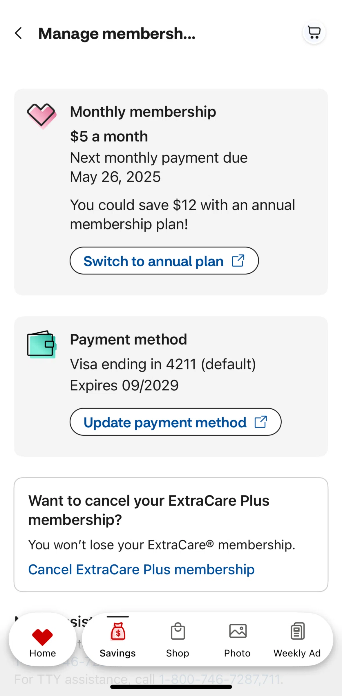 CVS Health Screen screen in the Cancel ExtraCare Plus flow