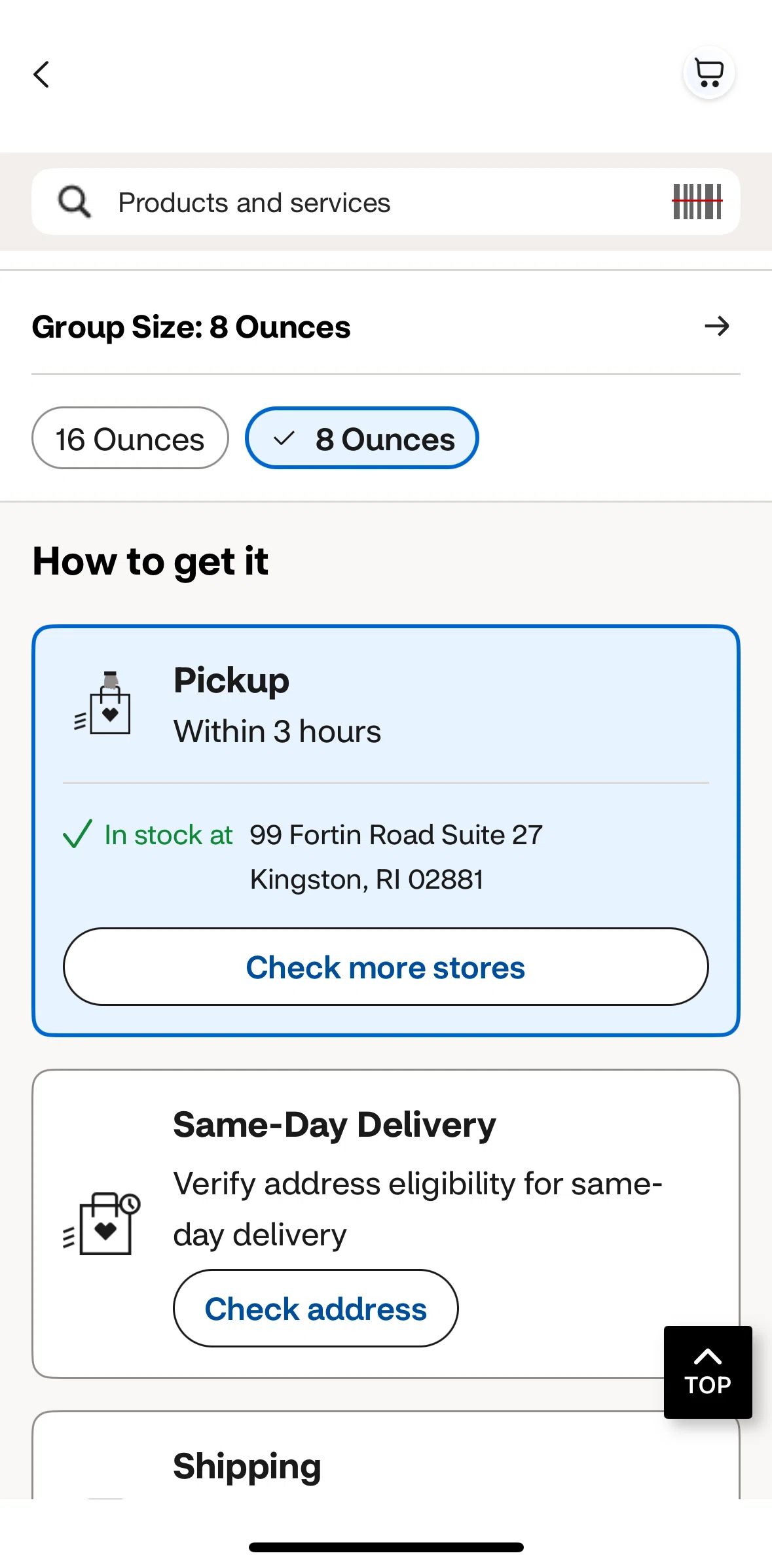 CVS Health Screen screen in the Changing pick-up store flow