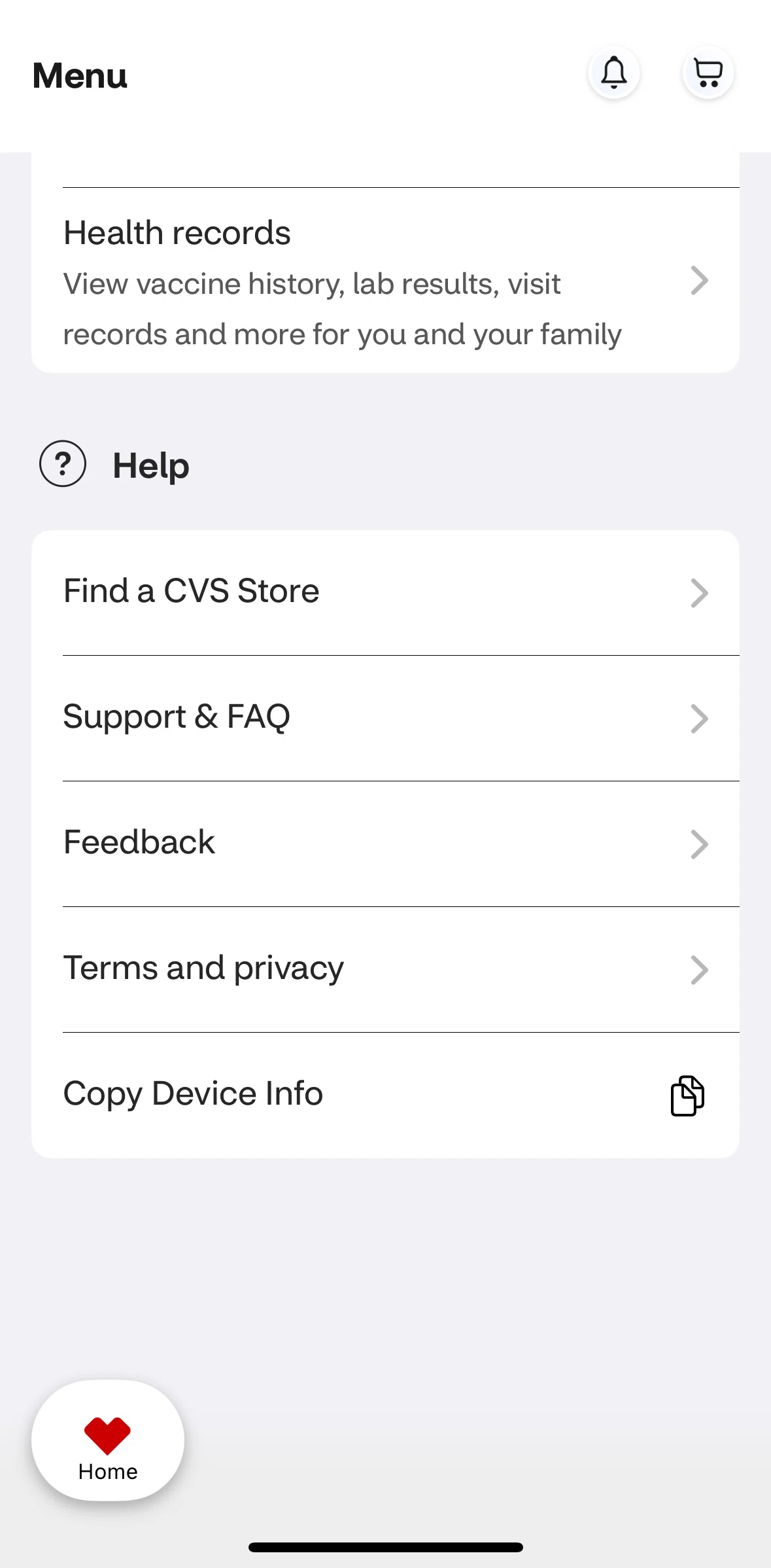 CVS Health Screen screen in the Copying device info flow
