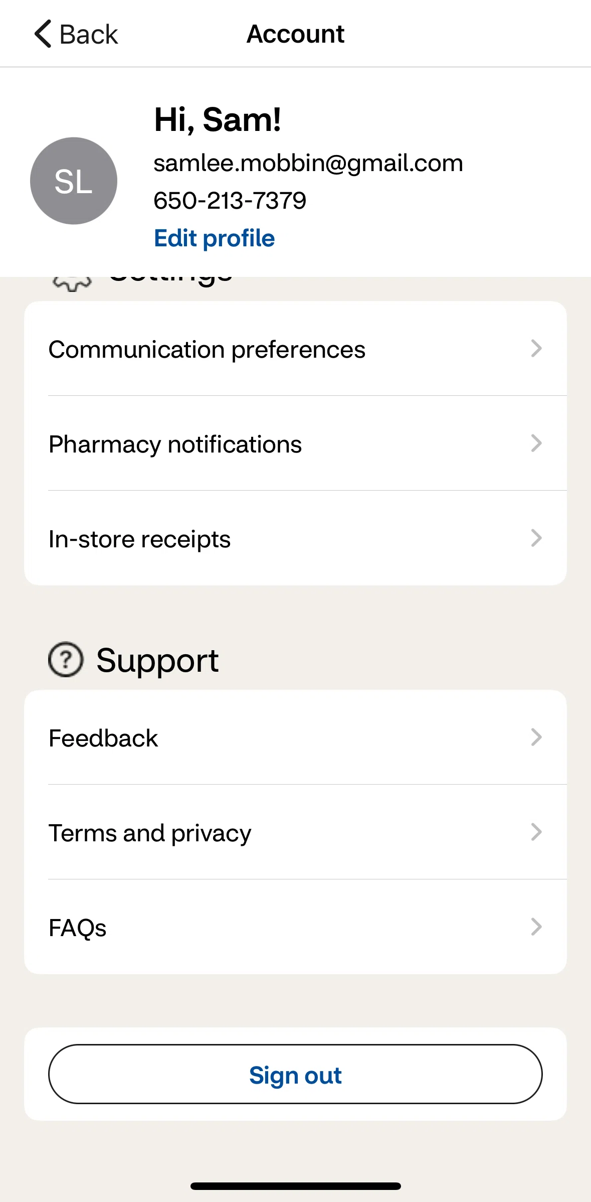 CVS Health Screen screen in the Editing pharmacy notifications settings flow