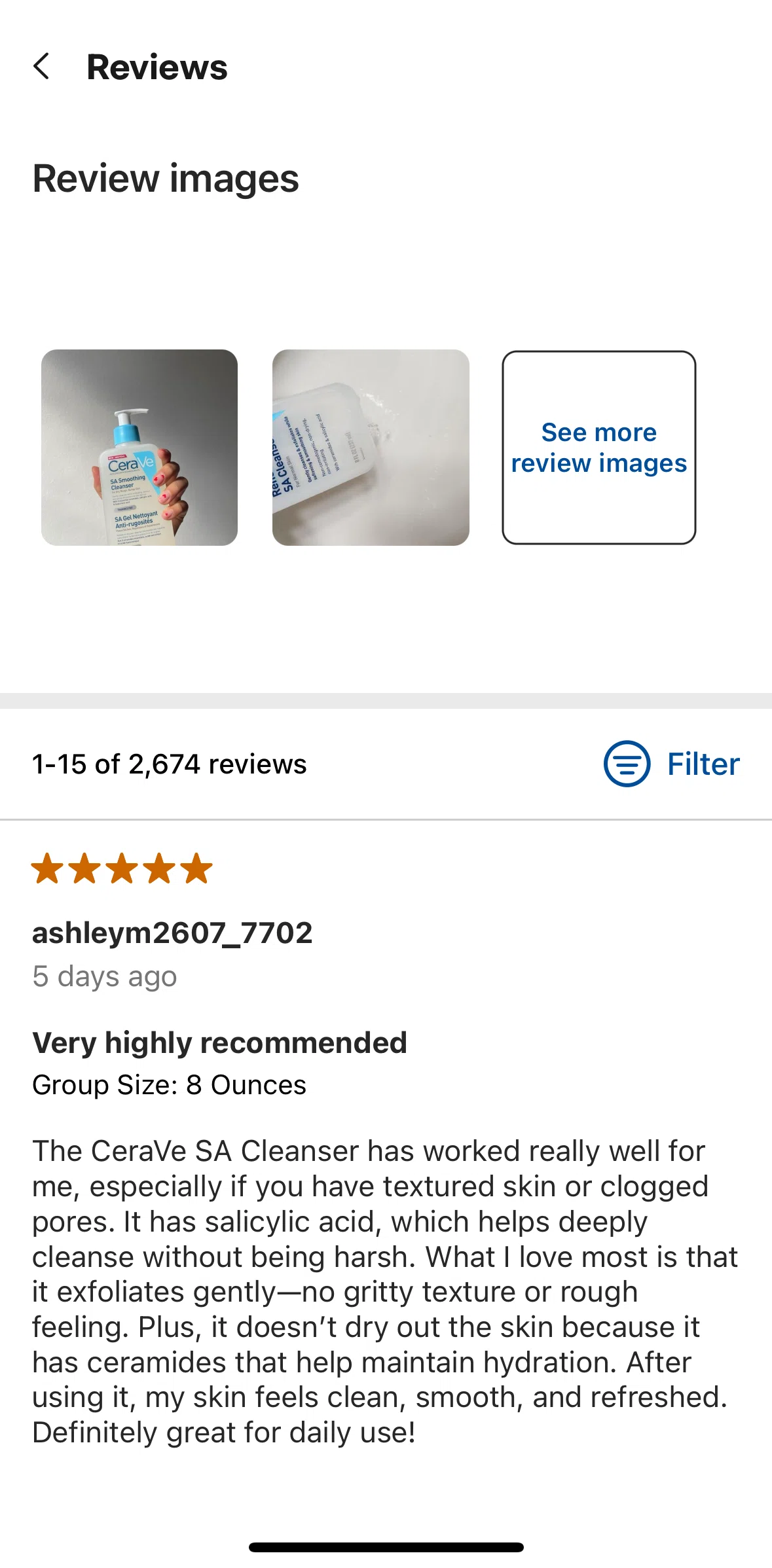 CVS Health Screen screen in the Filtering reviews flow