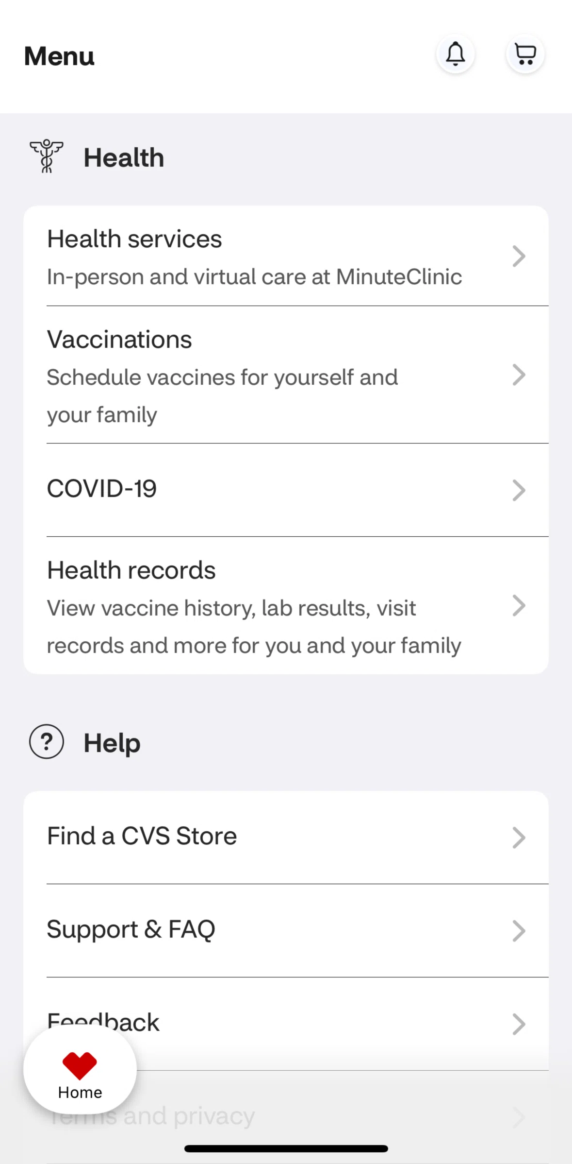 CVS Health Screen screen in the Finding a CVS Store flow