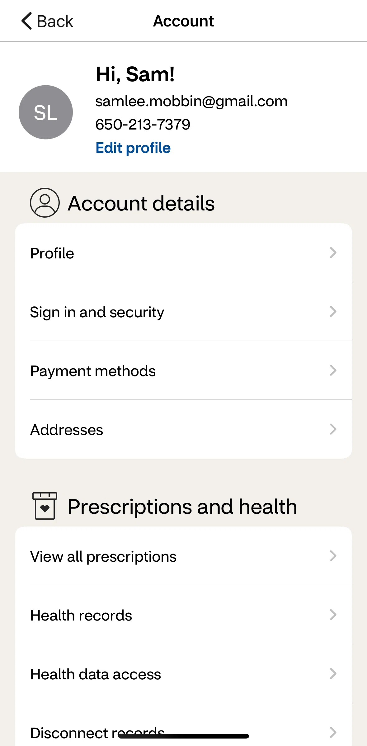 CVS Health Screen screen in the Health data access flow