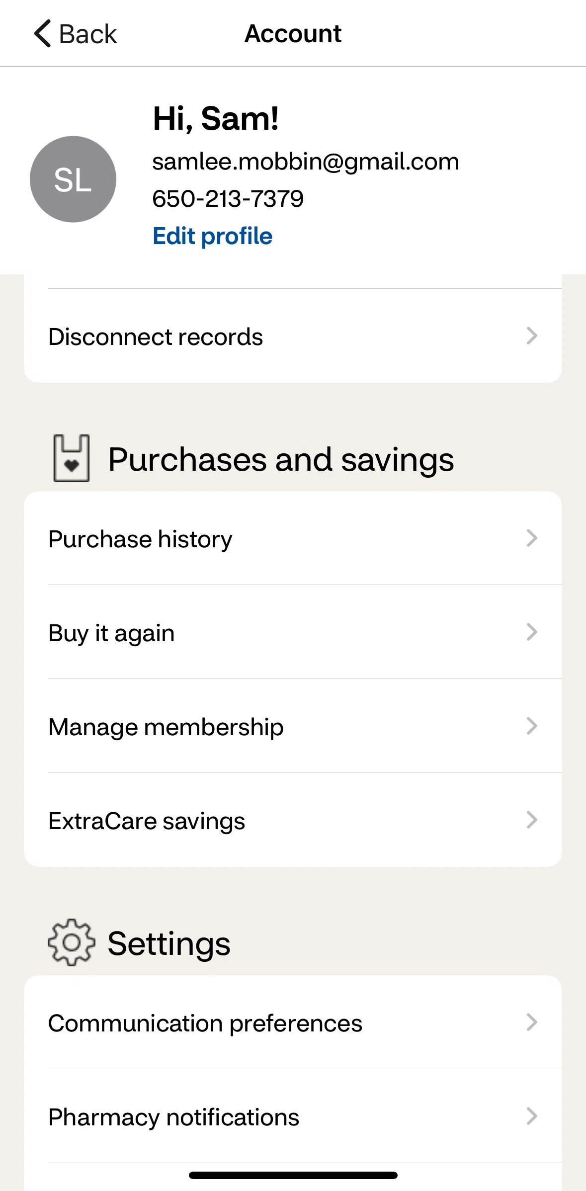 CVS Health Screen screen in the Manage membership flow